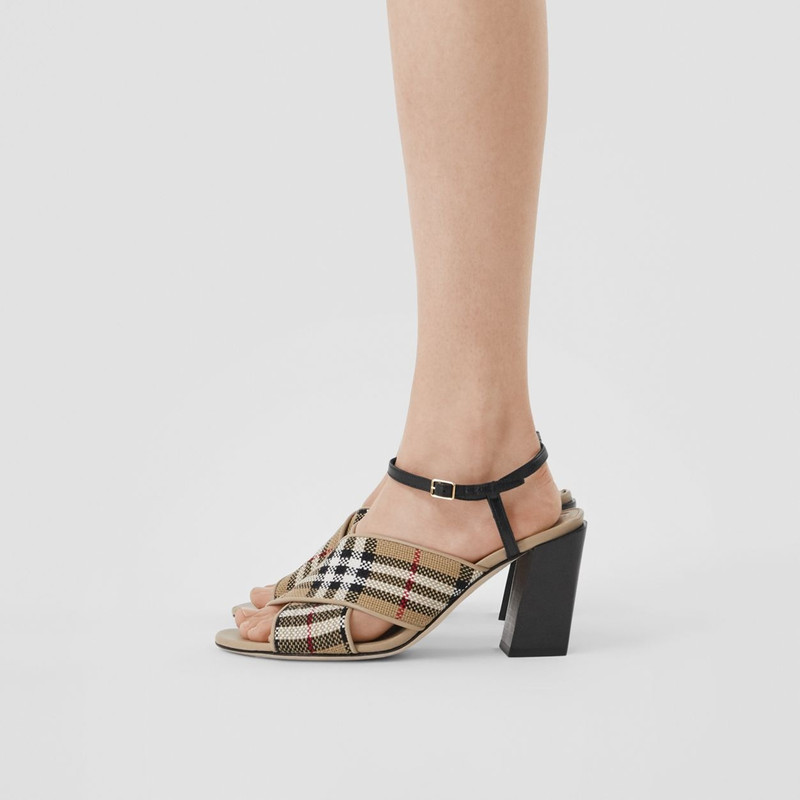 Latticed Cotton and Leather Block-heel Sandals 4