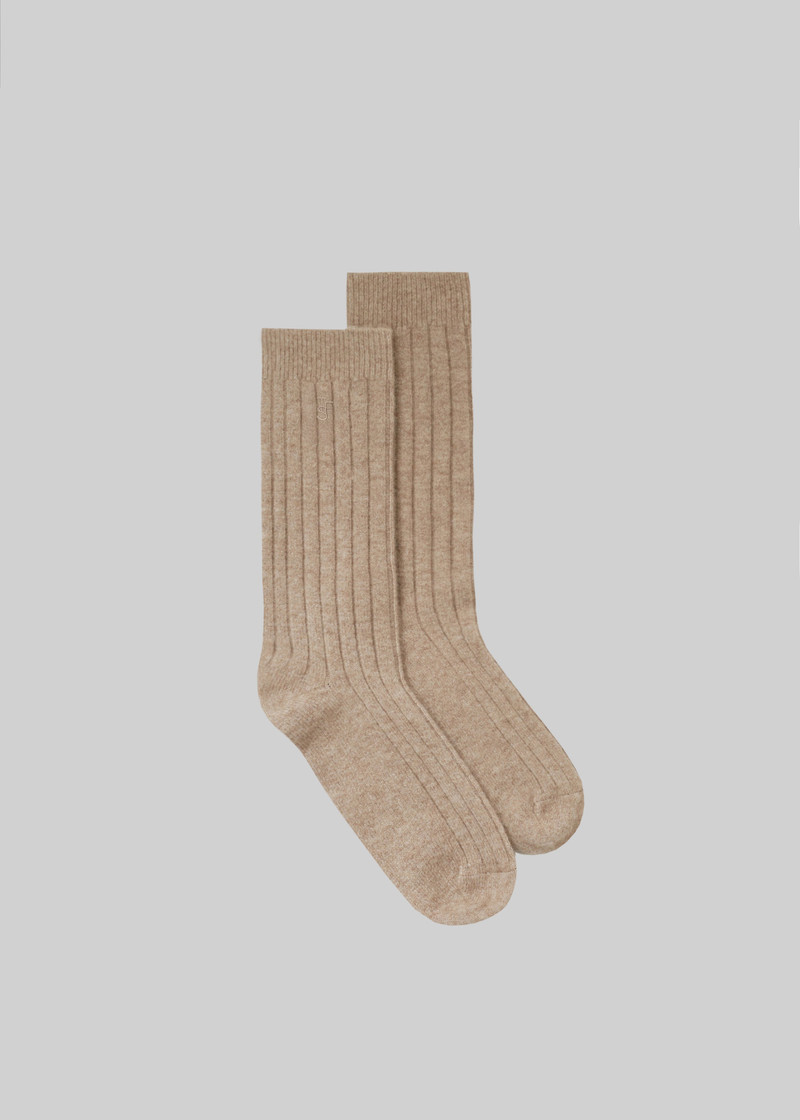 Kano Cashmere Ribbed Socks - Taupe 1