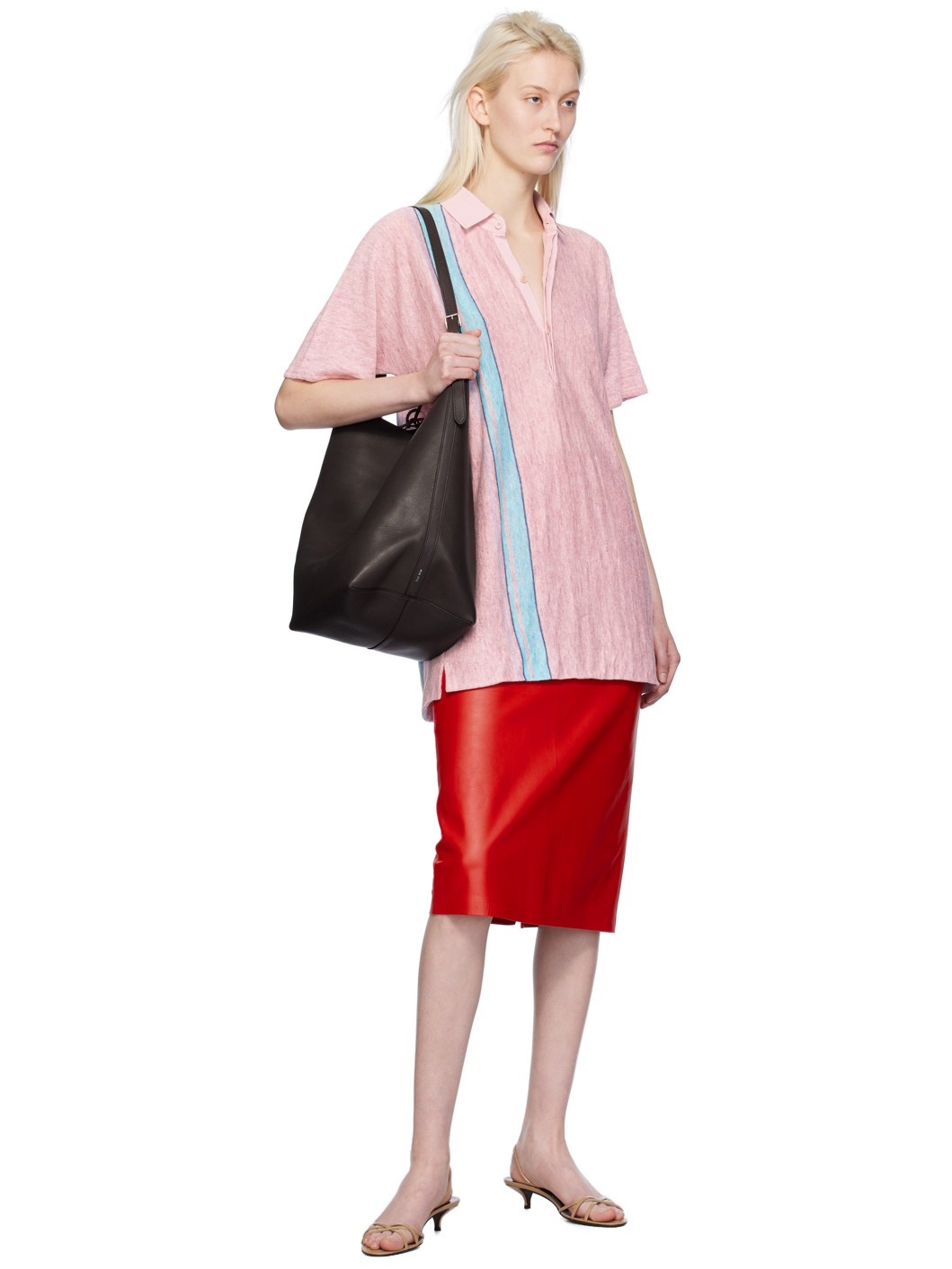 Red Bartellette Leather Midi Skirt - 4