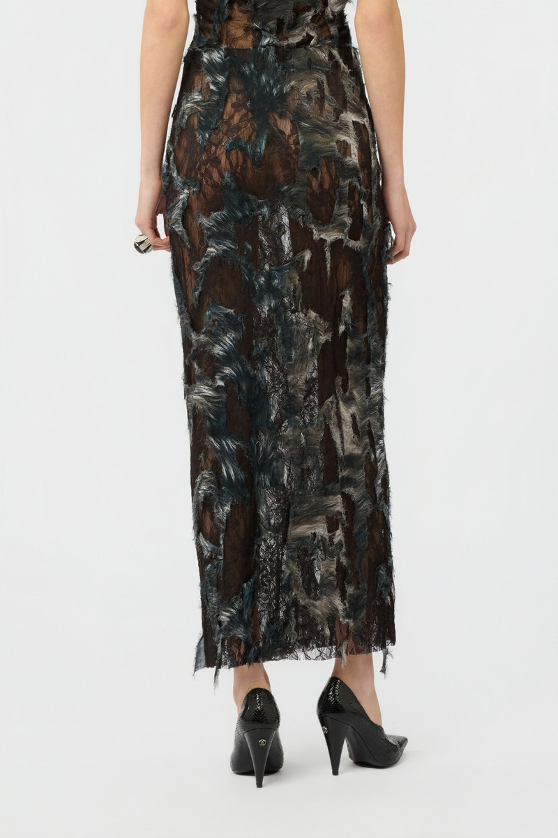 Skirt with Fur Print on Destroyed-Effect Lace 4