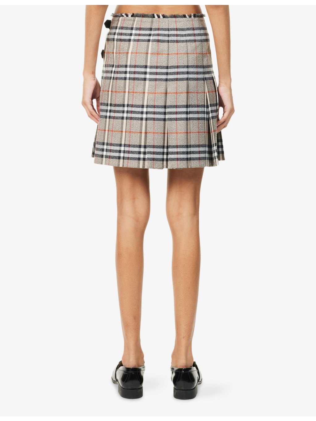 Check-Print Pleated Wool Mini Skirt - 4