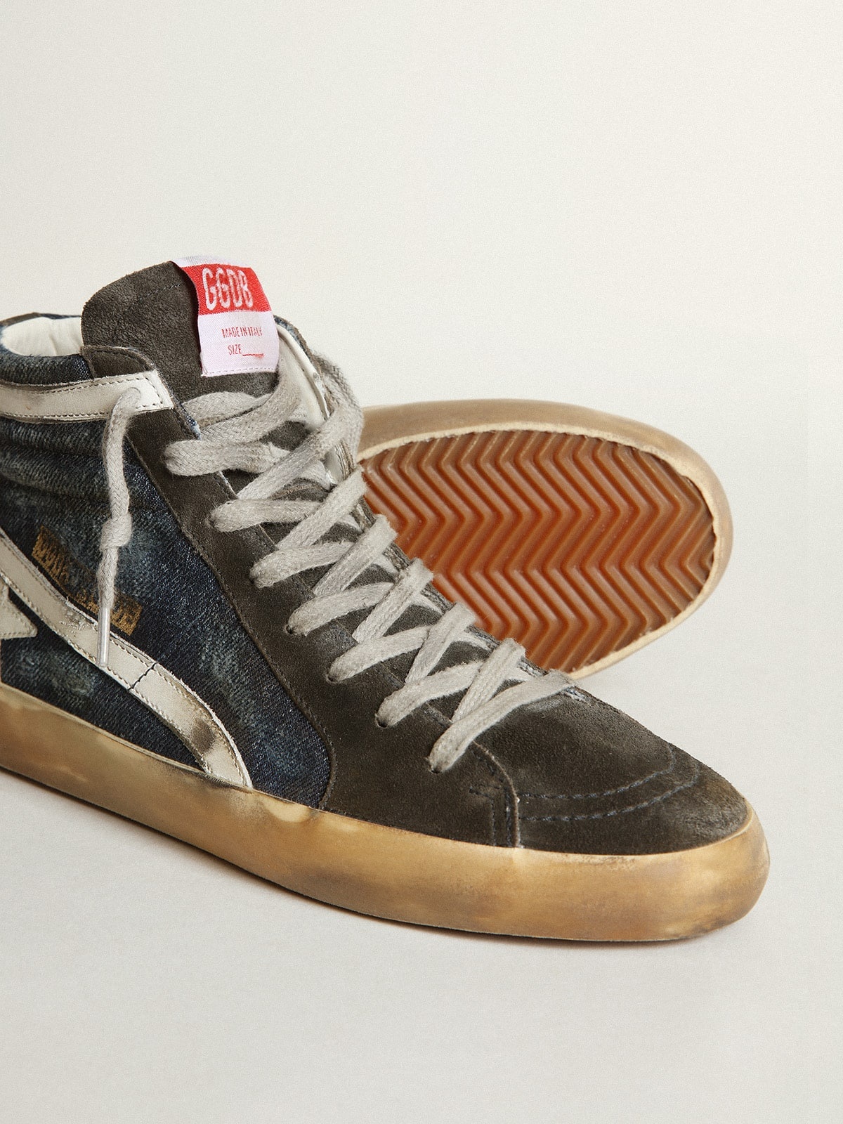 Slide in midnight-blue denim with white leather star - 3