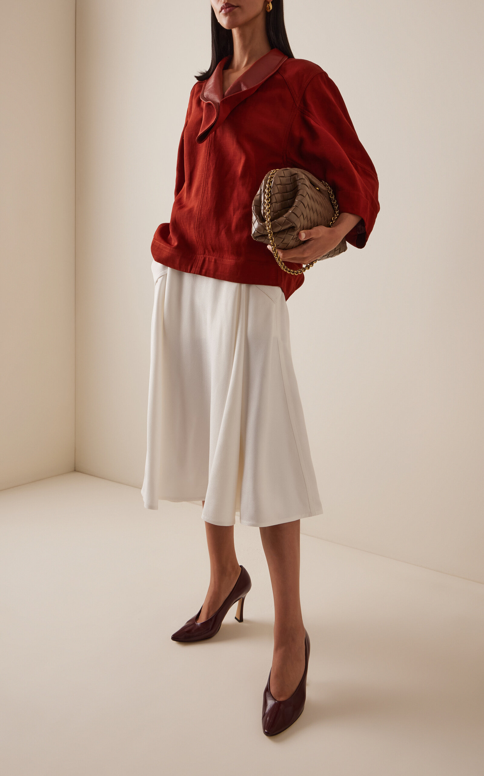 Pleated Twill Midi Skirt white - 2
