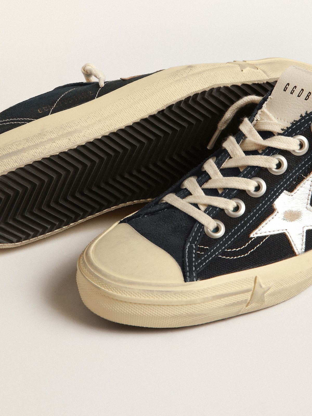 V-Star in navy-blue canvas with a silver laminated leather star - 3