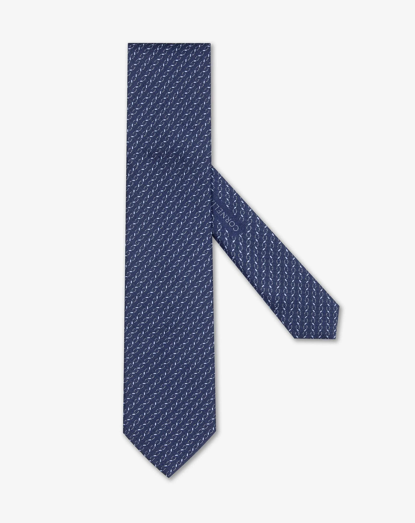 Dark blue pure silk tie with geometrical pattern - 1