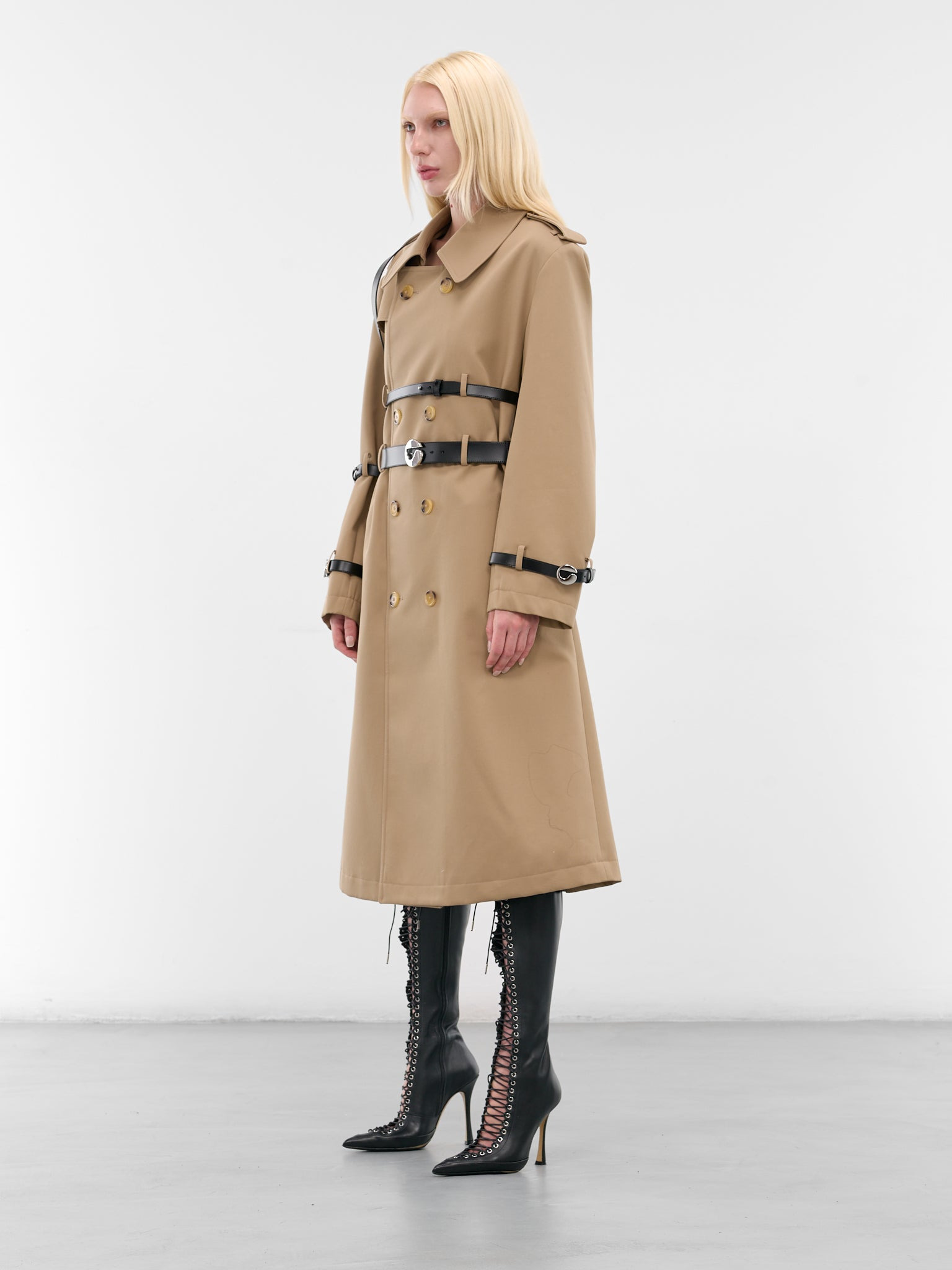 Beige Multi-Belt Trench Coat - 2