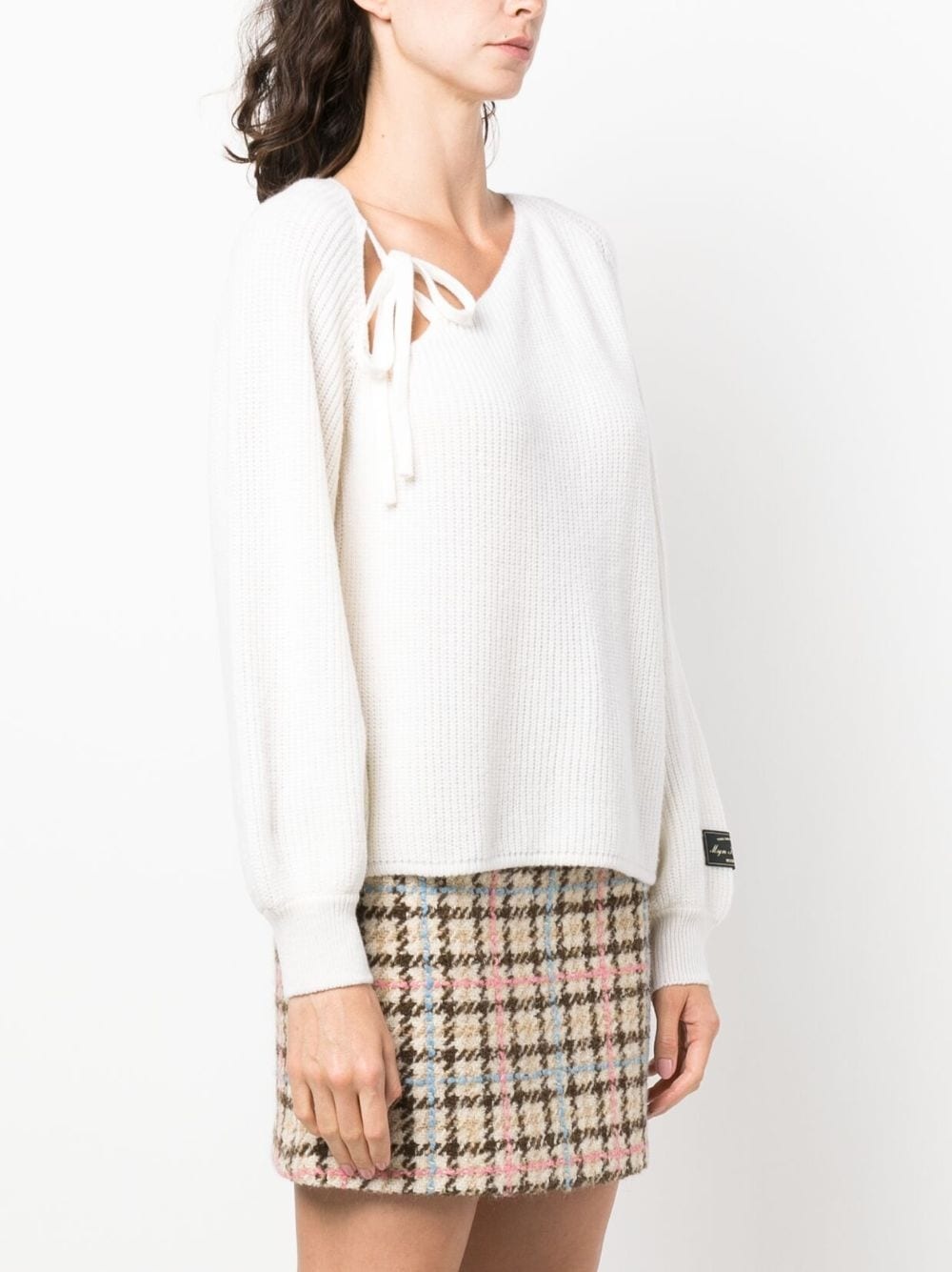 tie-detail ribbed jumper - 3