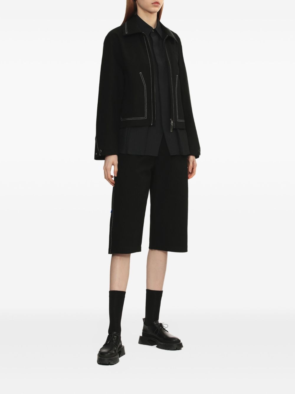 contrast-stitch zip-up jacket - 2