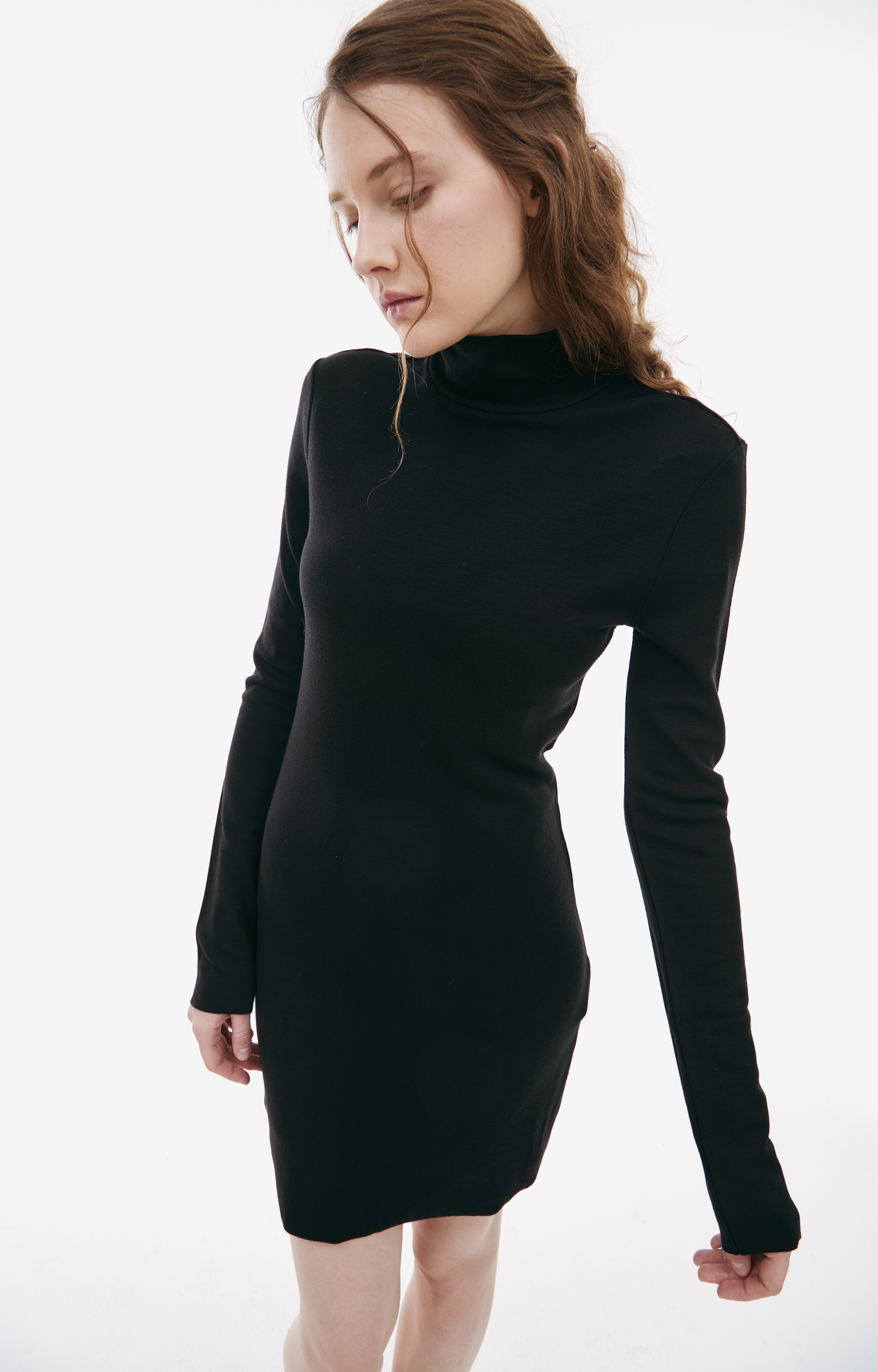BLACK DRESS WITH HIGH COLLAR - 4