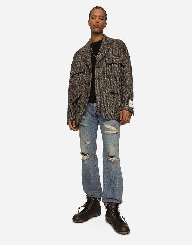 Washed denim jeans with rips - 5
