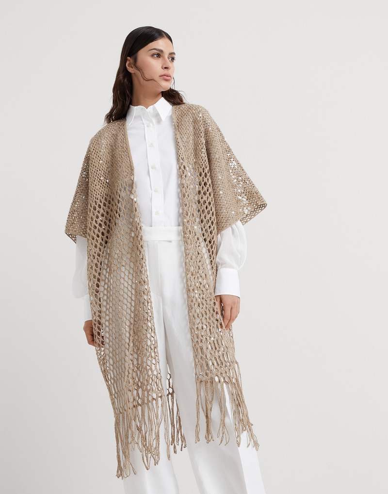 Dazzling dégradé embroidery long cardigan in silk and linen 1