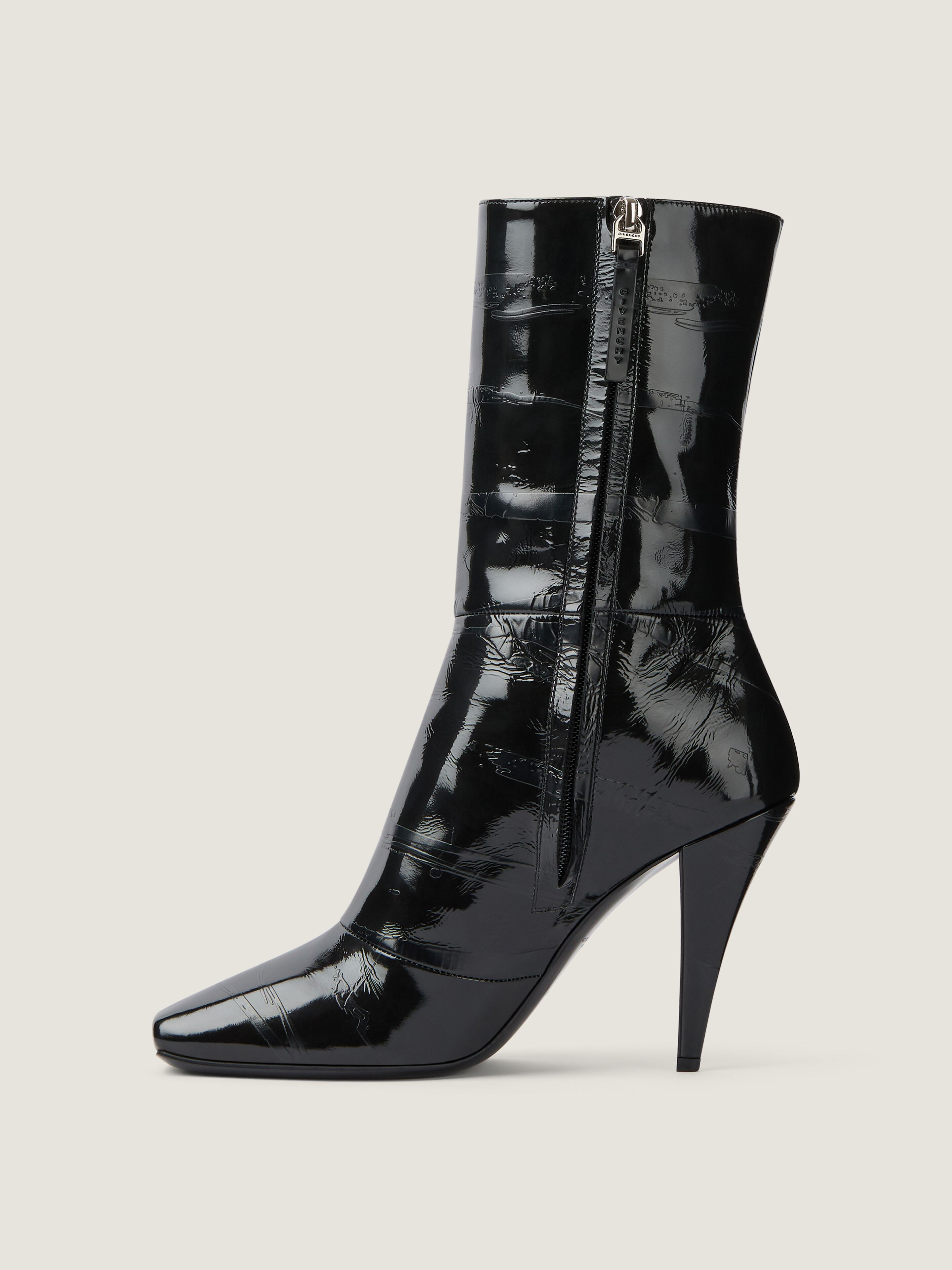SLICED SQUARE ANKLE BOOTS IN SHINY LEATHER - 4