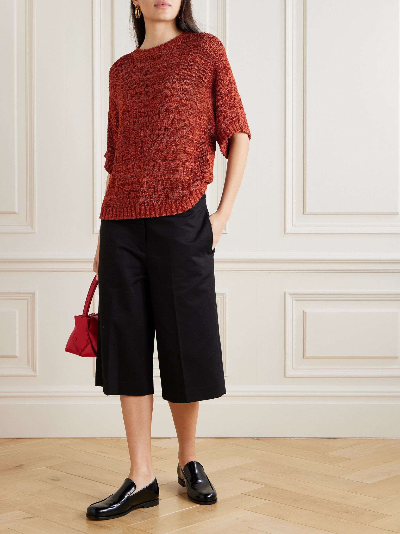 Open-knit silk top Red - 2