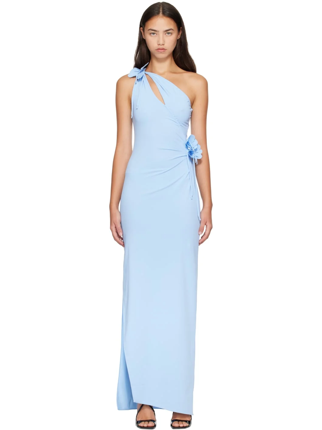 Blue Asymmetric Flower Maxi Dress - 1