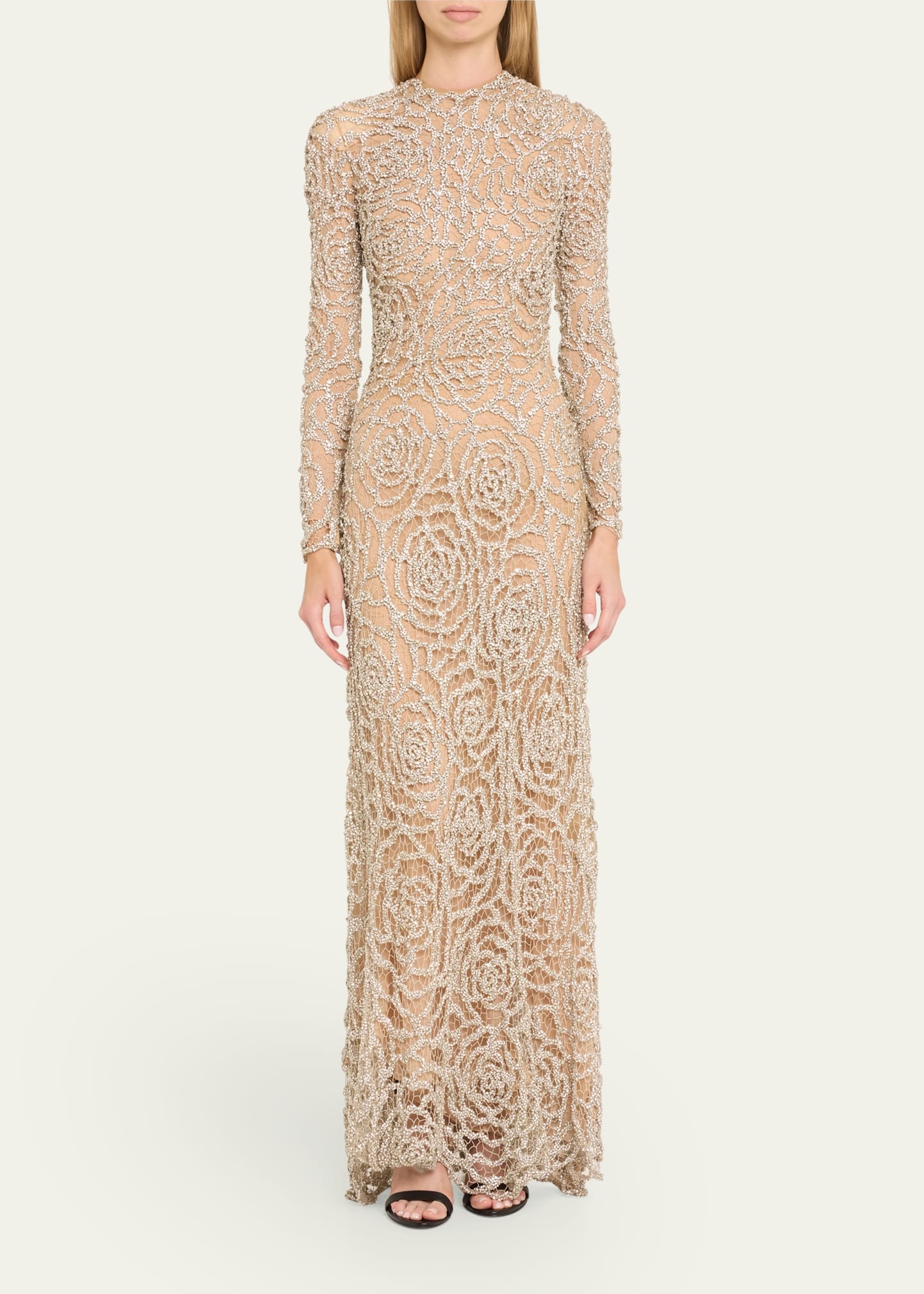 Crystal Rose Cut Out Long Sleeve Gown - 2