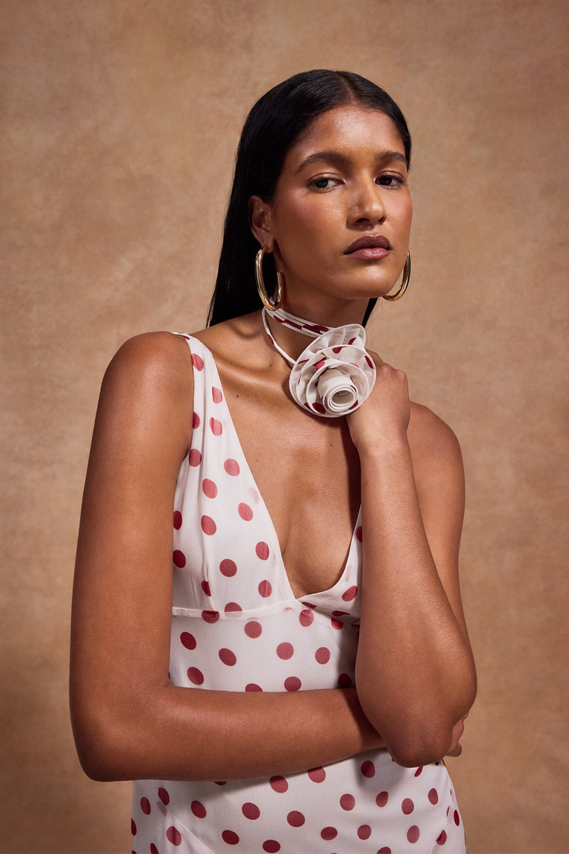 KATJA MAXI DRESS IN IVORY RED POLKADOT SILK CHIFFON 3