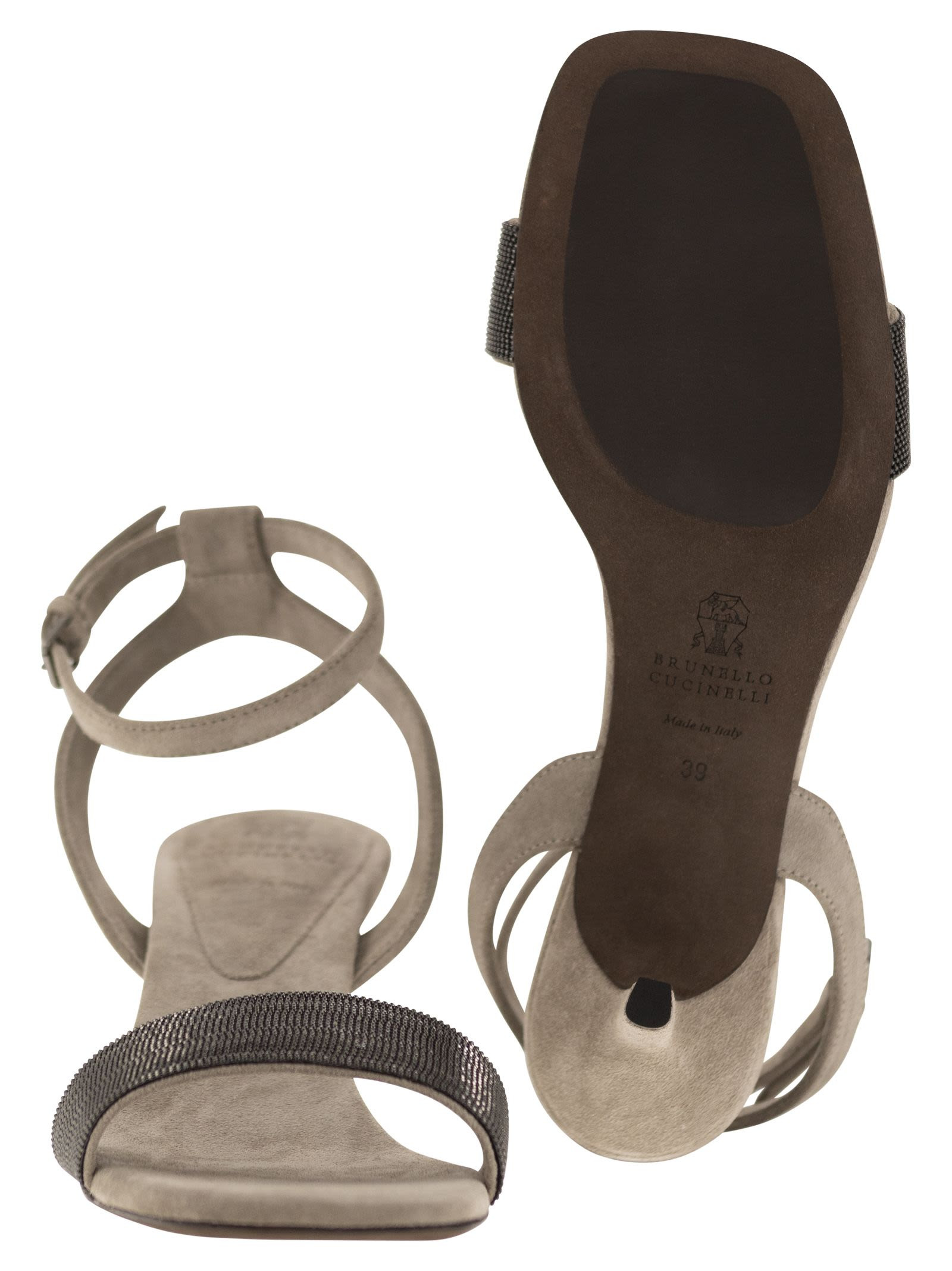 Brunello Cucinelli Women Suede Sandals With Precious Insert - 5