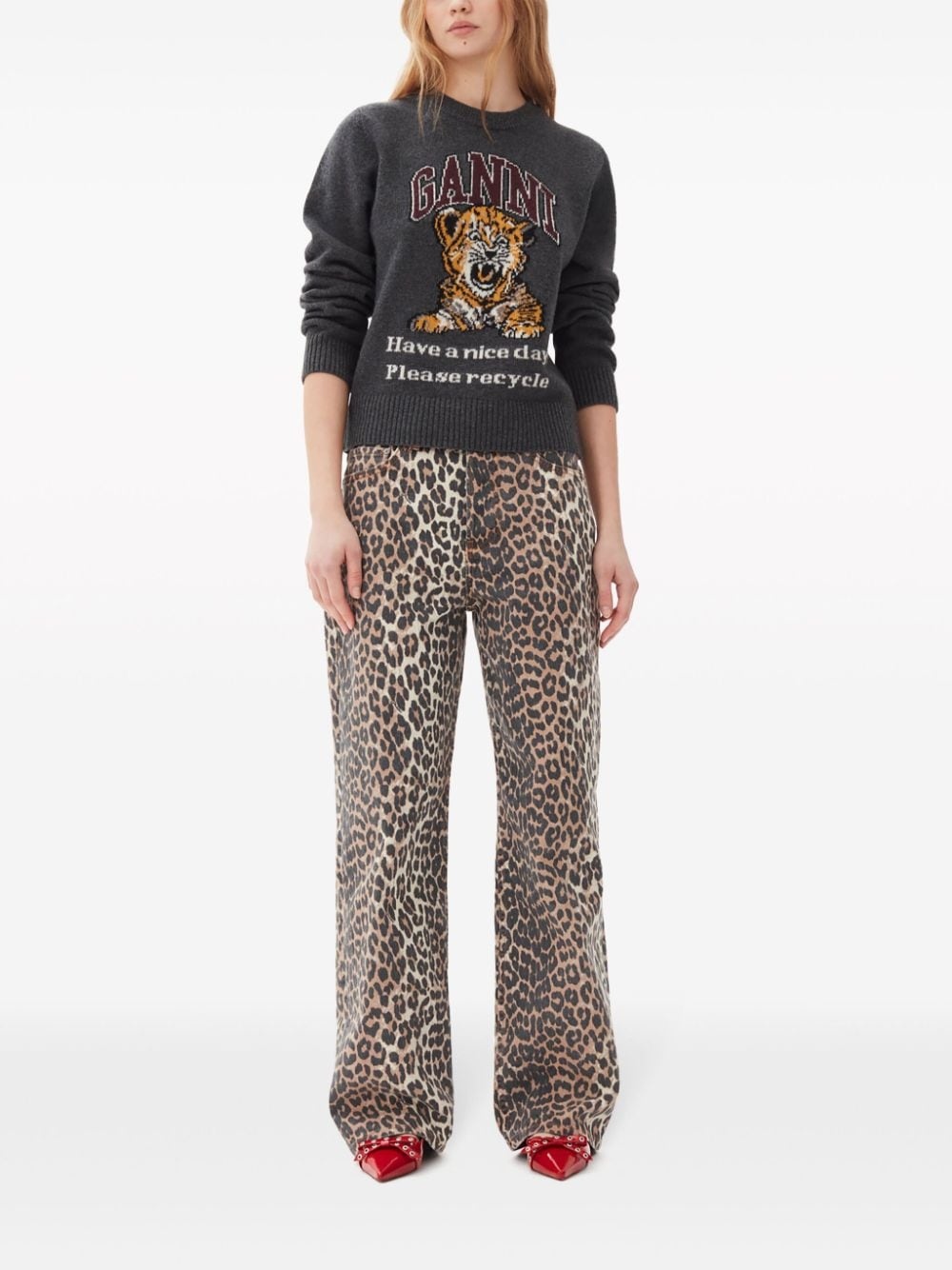 leopard print denim trousers - 2