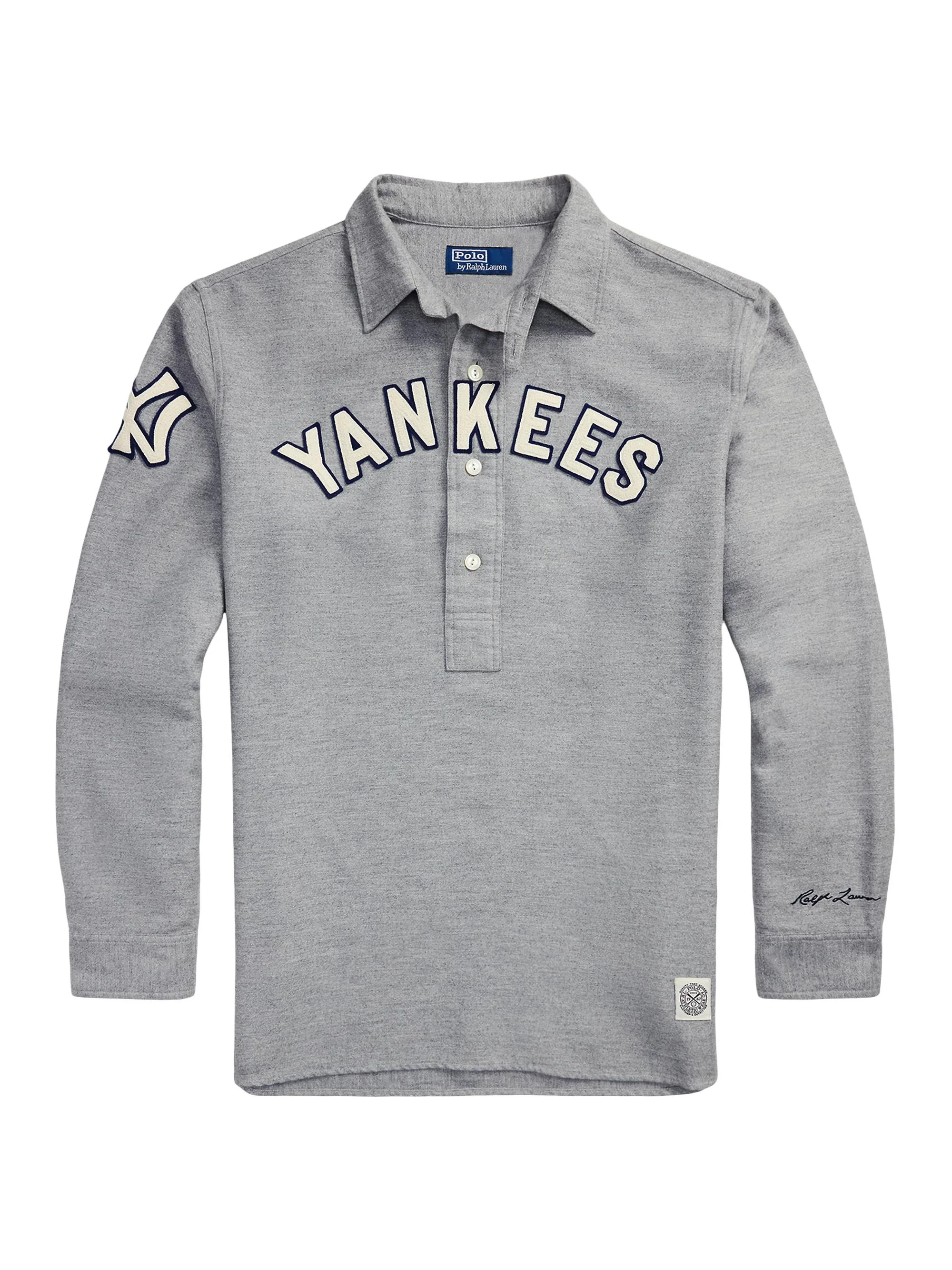 Men's Yankees Polo Long-Sleeve Top - Grey Heather - 1