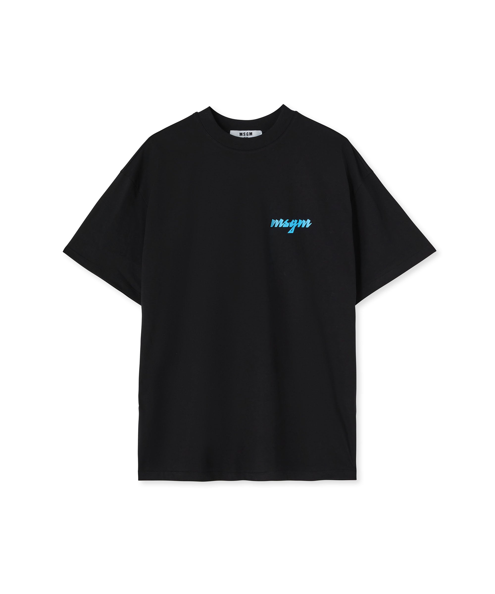 Cotton crewneck t-shirt with embroidered multicolor logo in cursive - 1