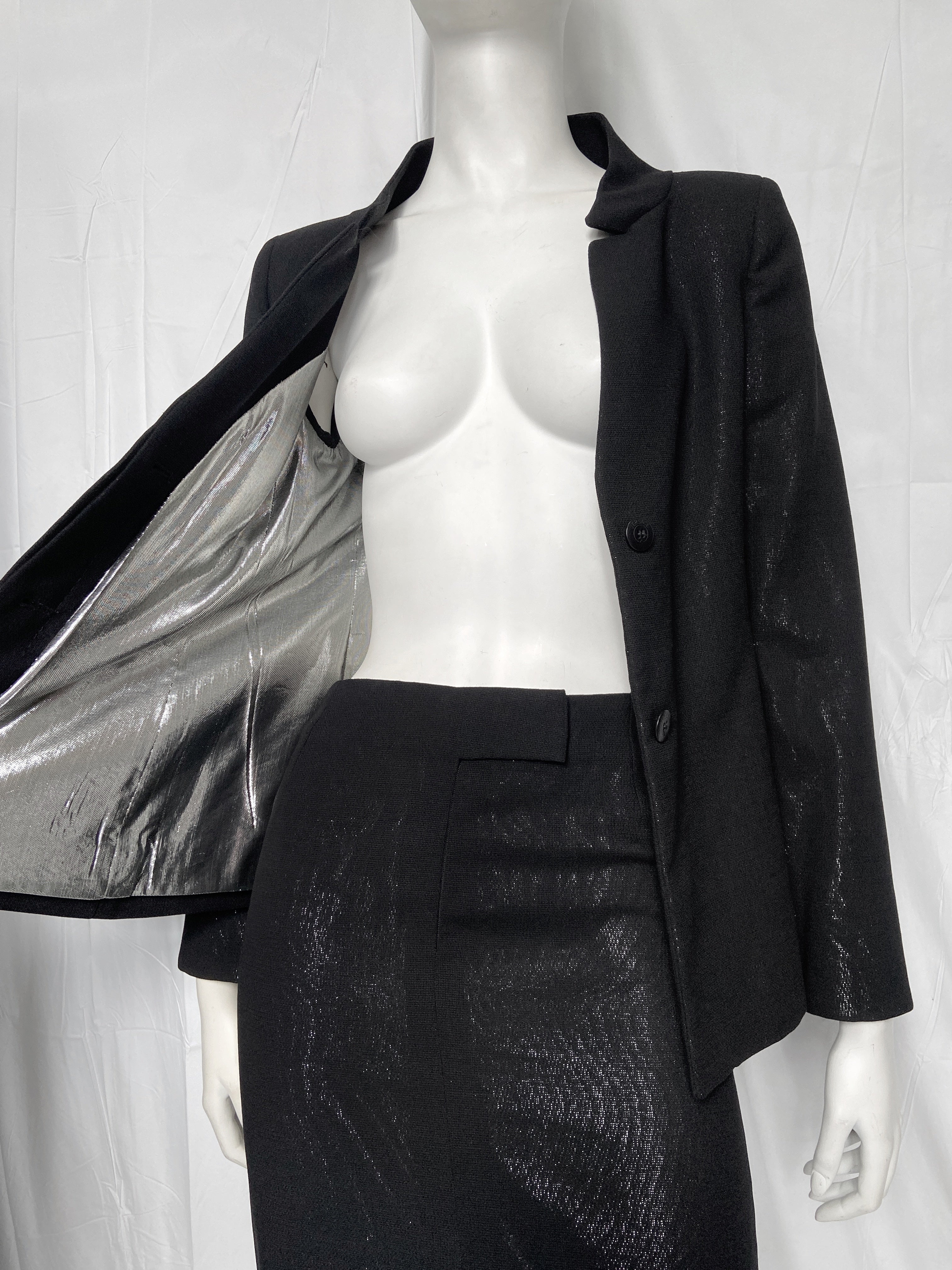 Gianni Versace 90s Glitter Silver Lining Blazer Jacket Skirt Set - 8