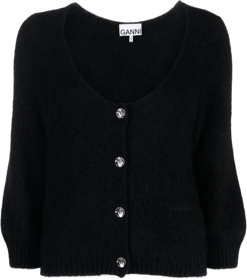 logo-embroidered brushed cardigan - 1