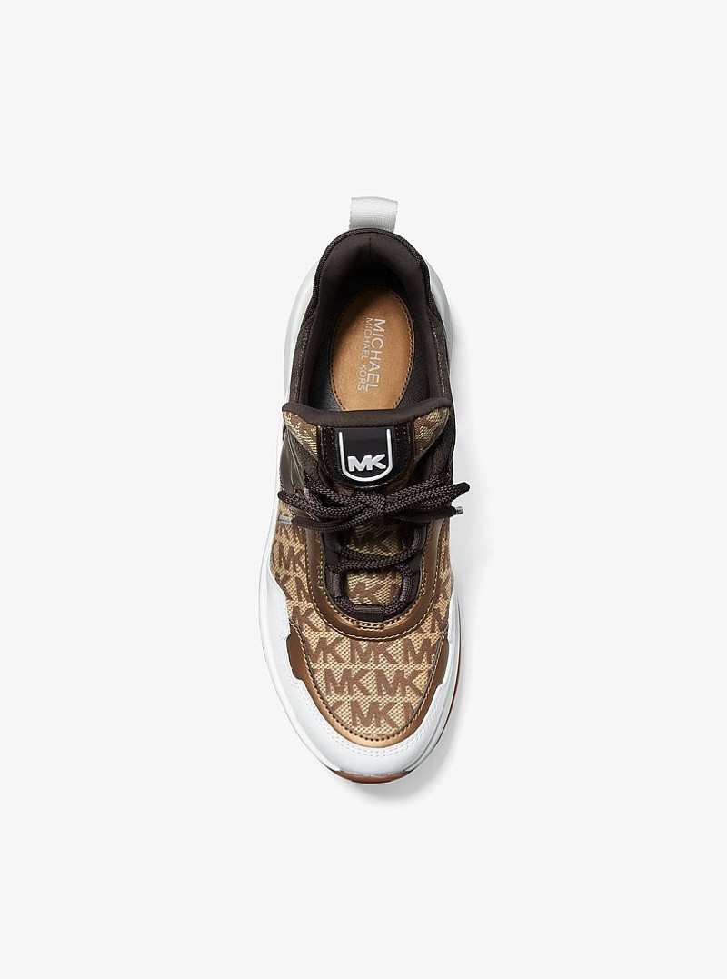Olympia Logo Jacquard and Metallic Leather Trainer 3