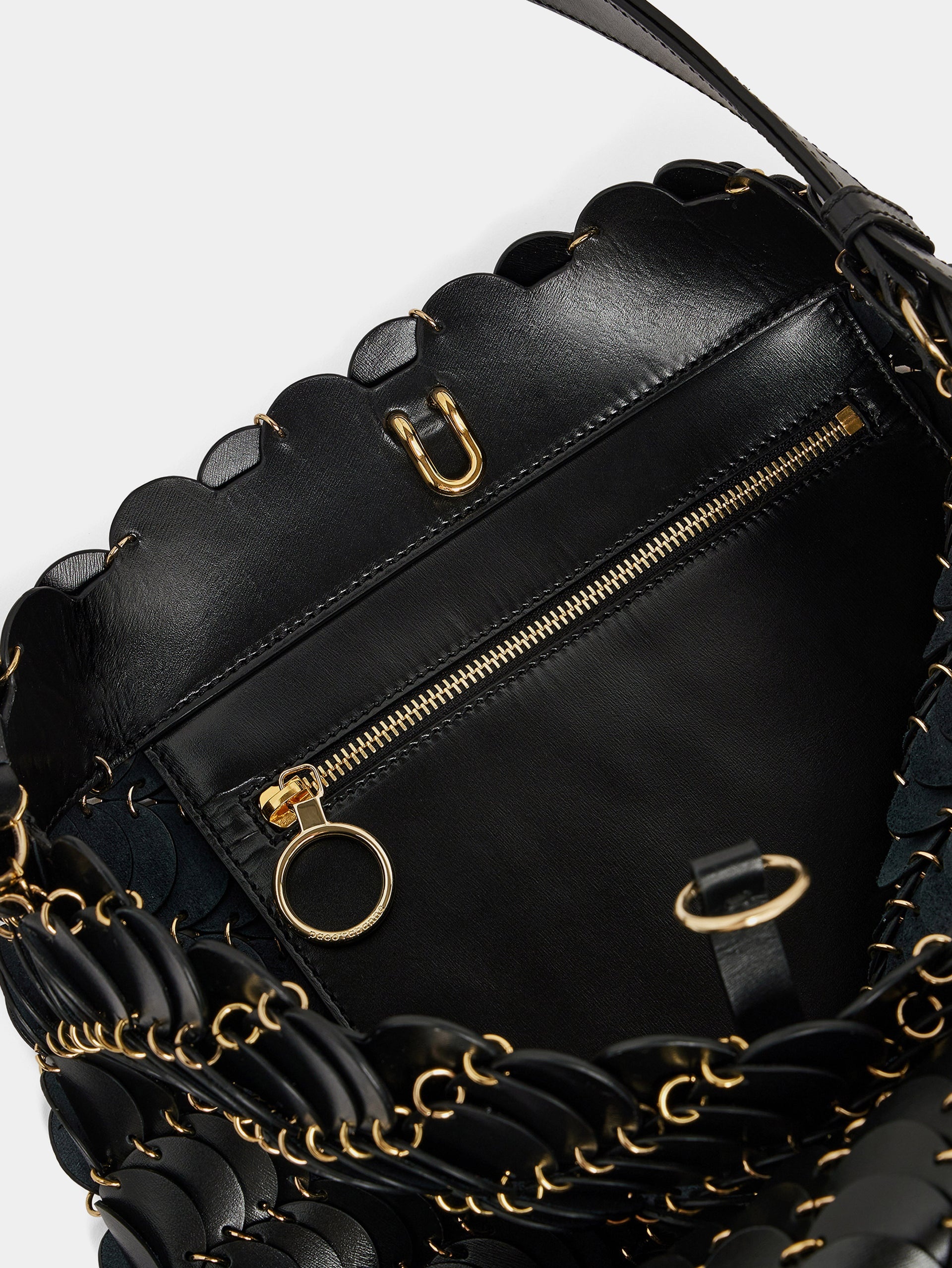 LARGE BLACK BUCKET PACO BAG IN LEATHER - 6