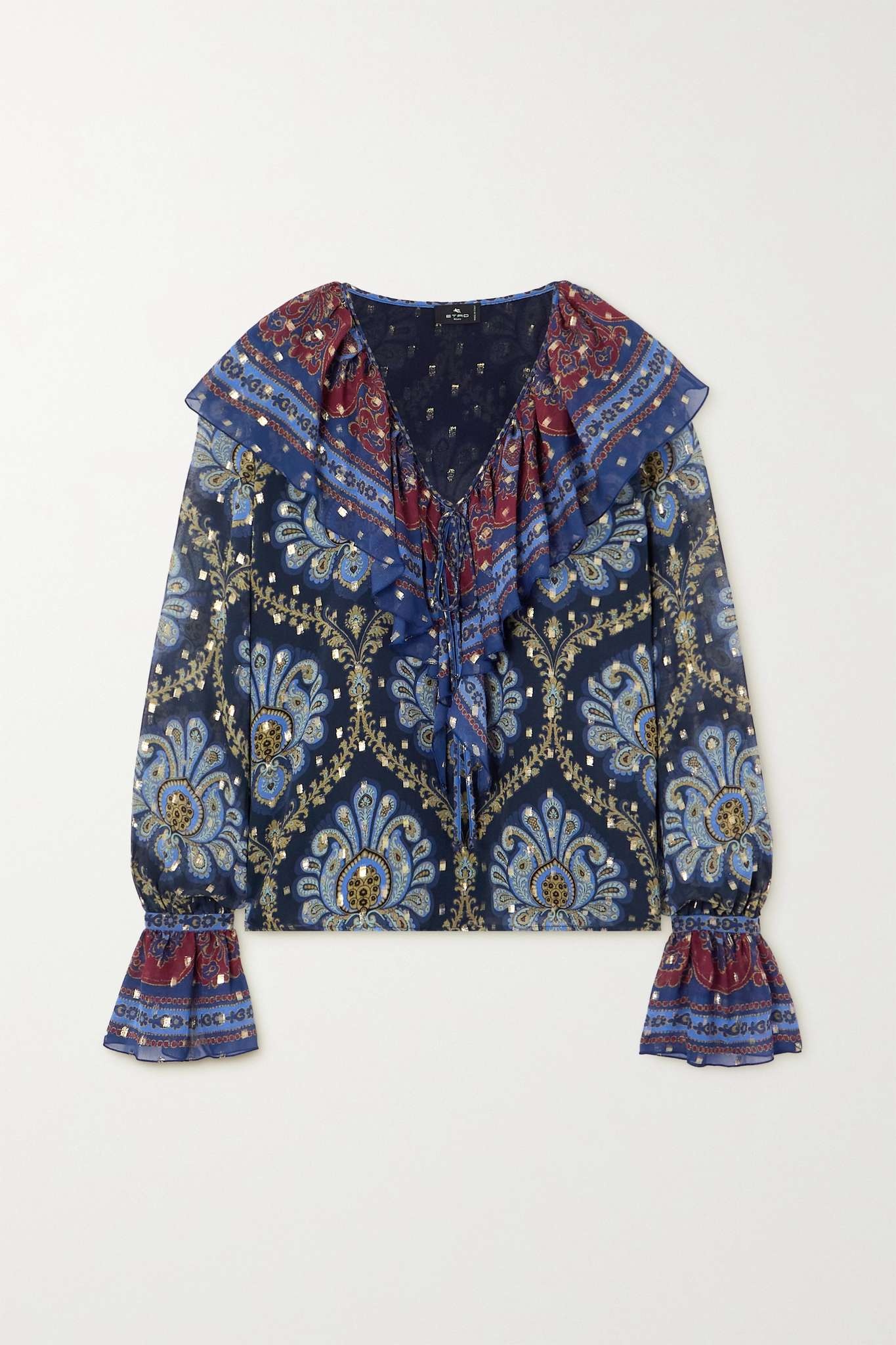 Paisley-print metallic fil coupé silk-blend blouse - 1