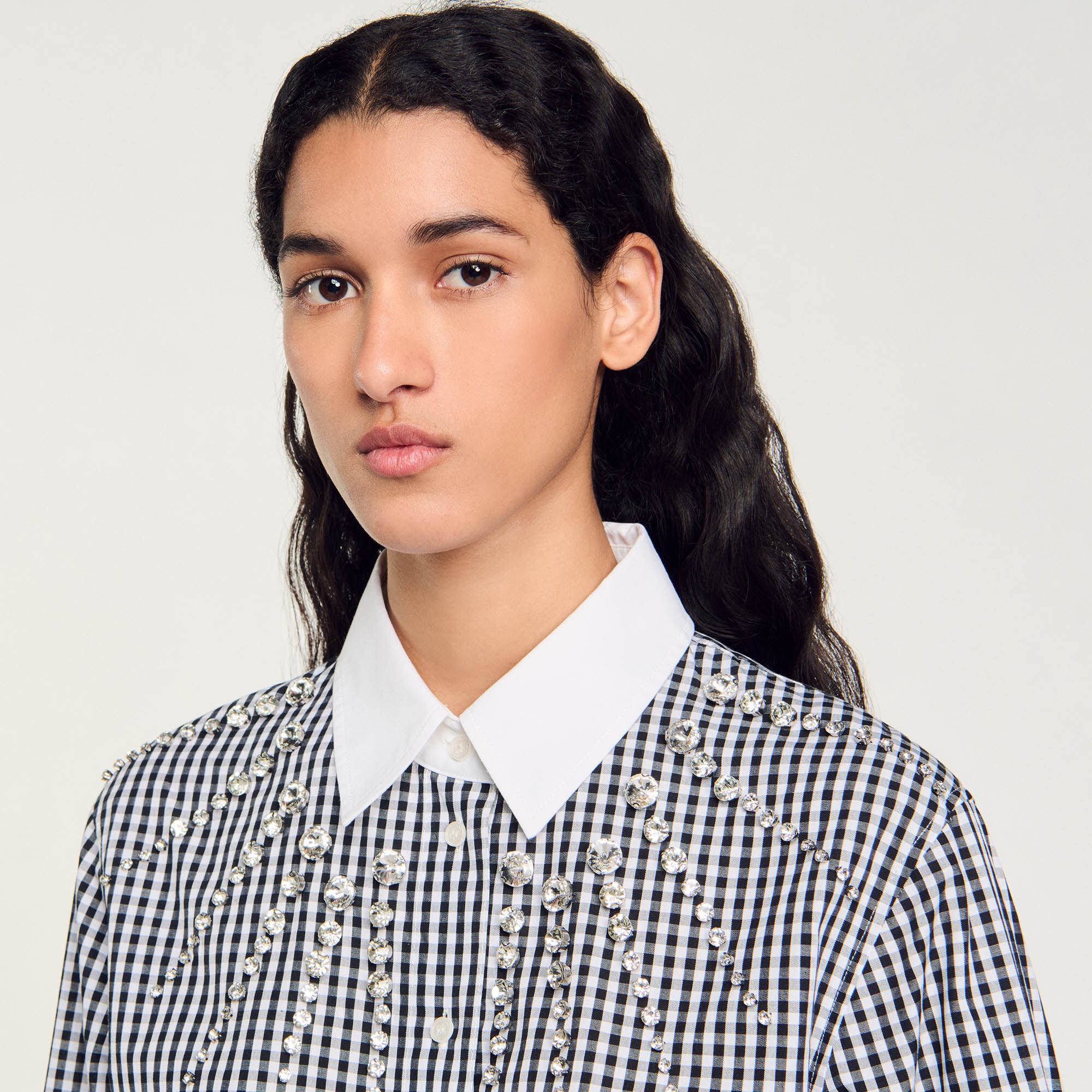 CROPPED SHIRT WITH RHINESTONE BIB - 4