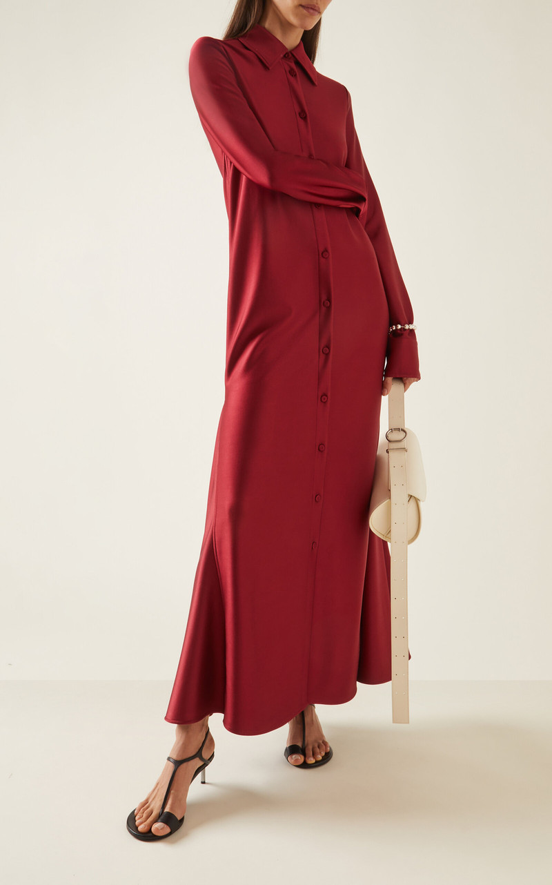 Jil Sander Satin Maxi Shirt Dress red outlook