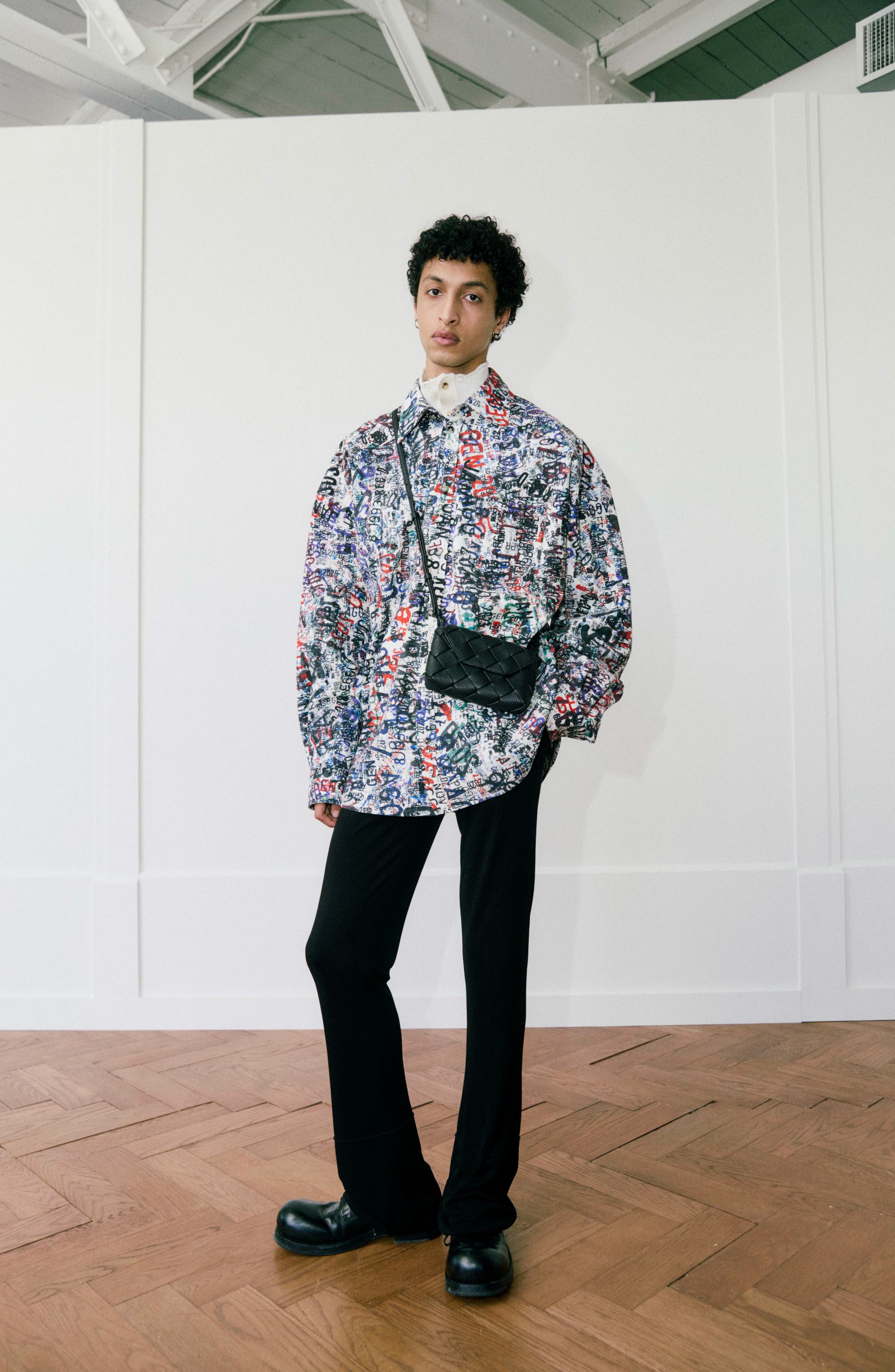 Bottega Veneta Memory Print Relaxed Fit Cotton & Wool Button-Up Shirt in 9173 Chalk/multicolour at N - 2