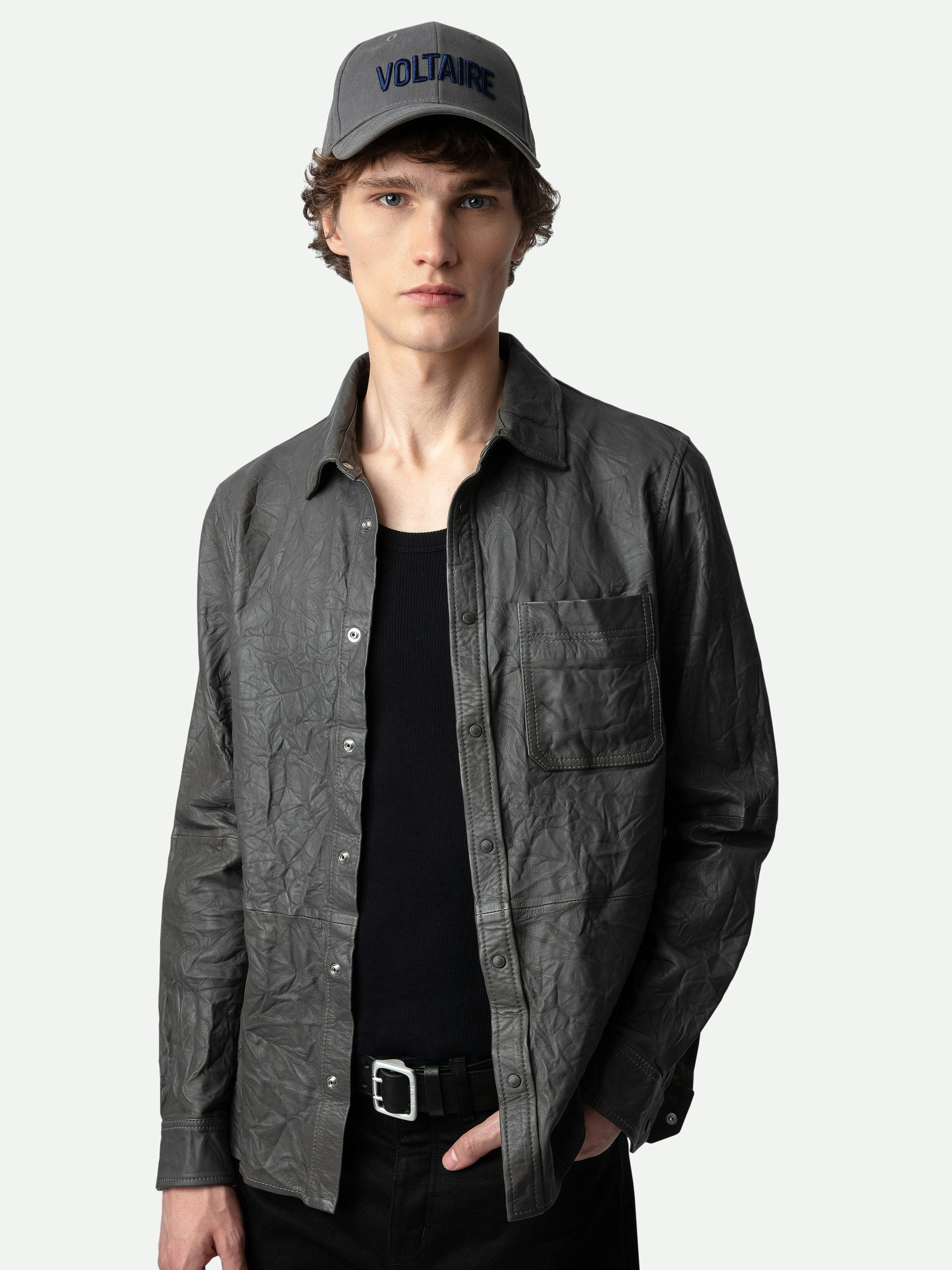 Serge Crinkled Leather Shirt - 6