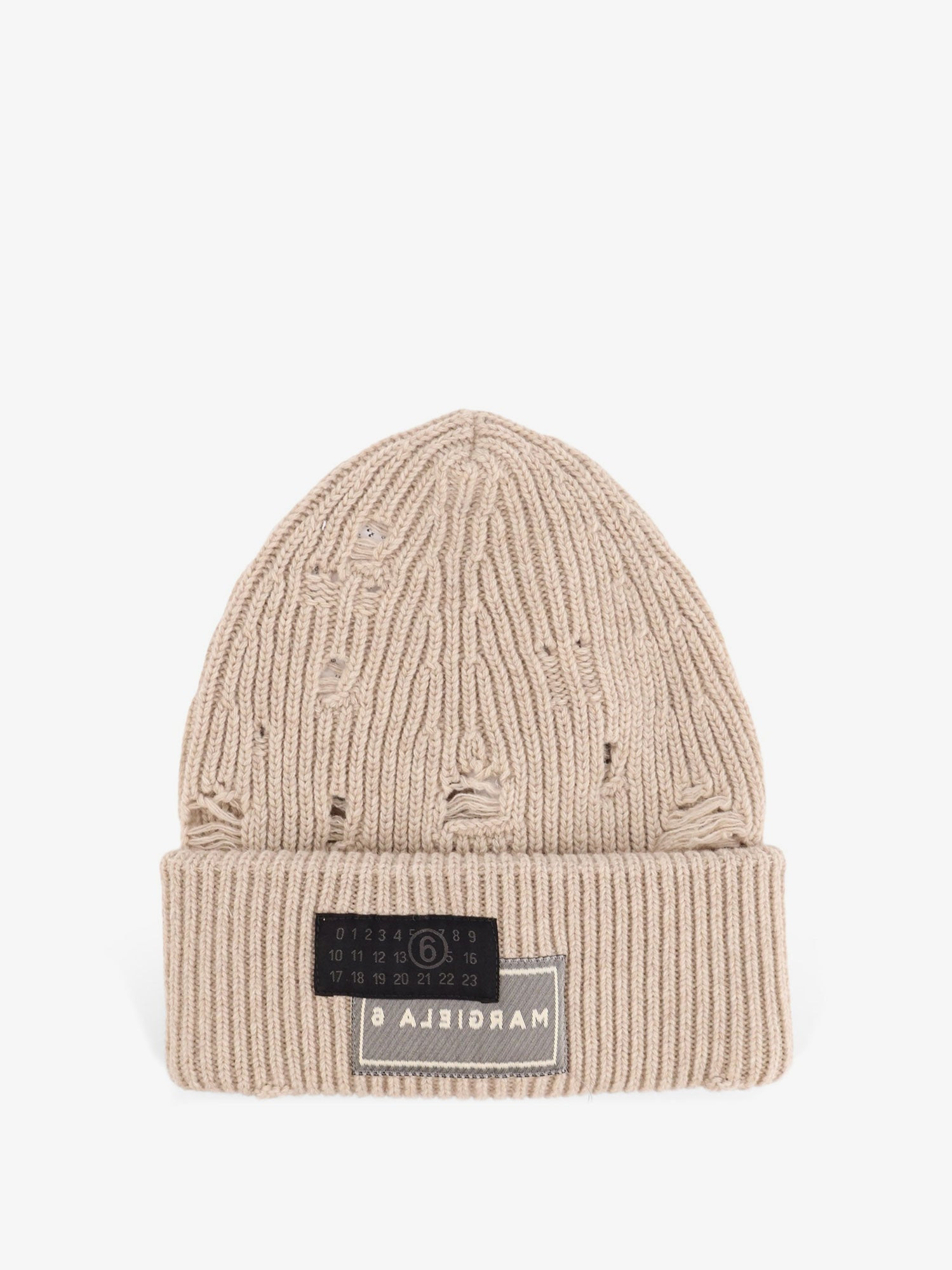 Mm6 Maison Margiela Wool Blend Beanie Hat With Distressed Effect - 1