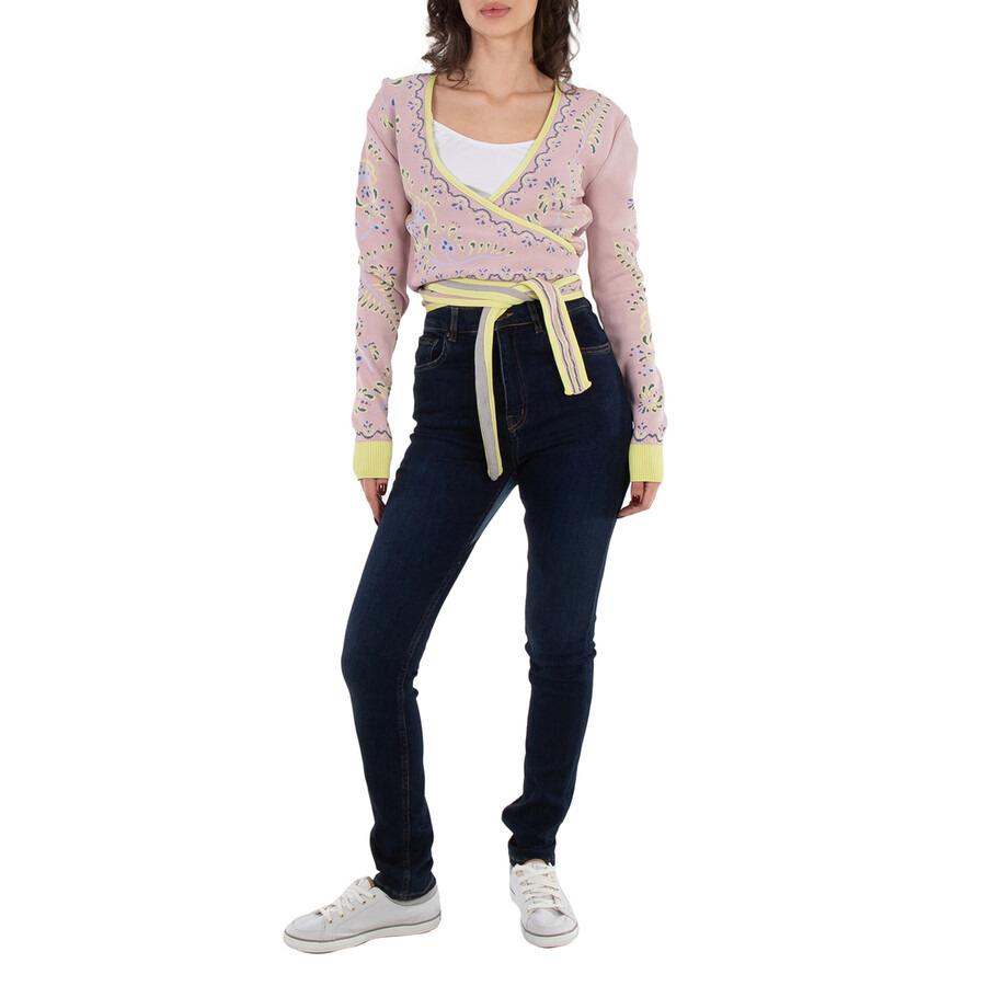 Y / Project Ladies Pink / Yellow Wrap Jacquard Cardigan - 6