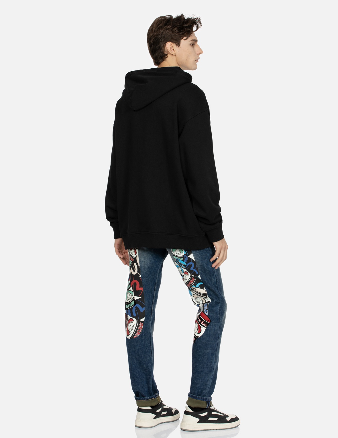 GODHEAD AND OIL BARREL-PATTERN DAICOCK PRINT CARROT FIT JEANS #2017 - 3