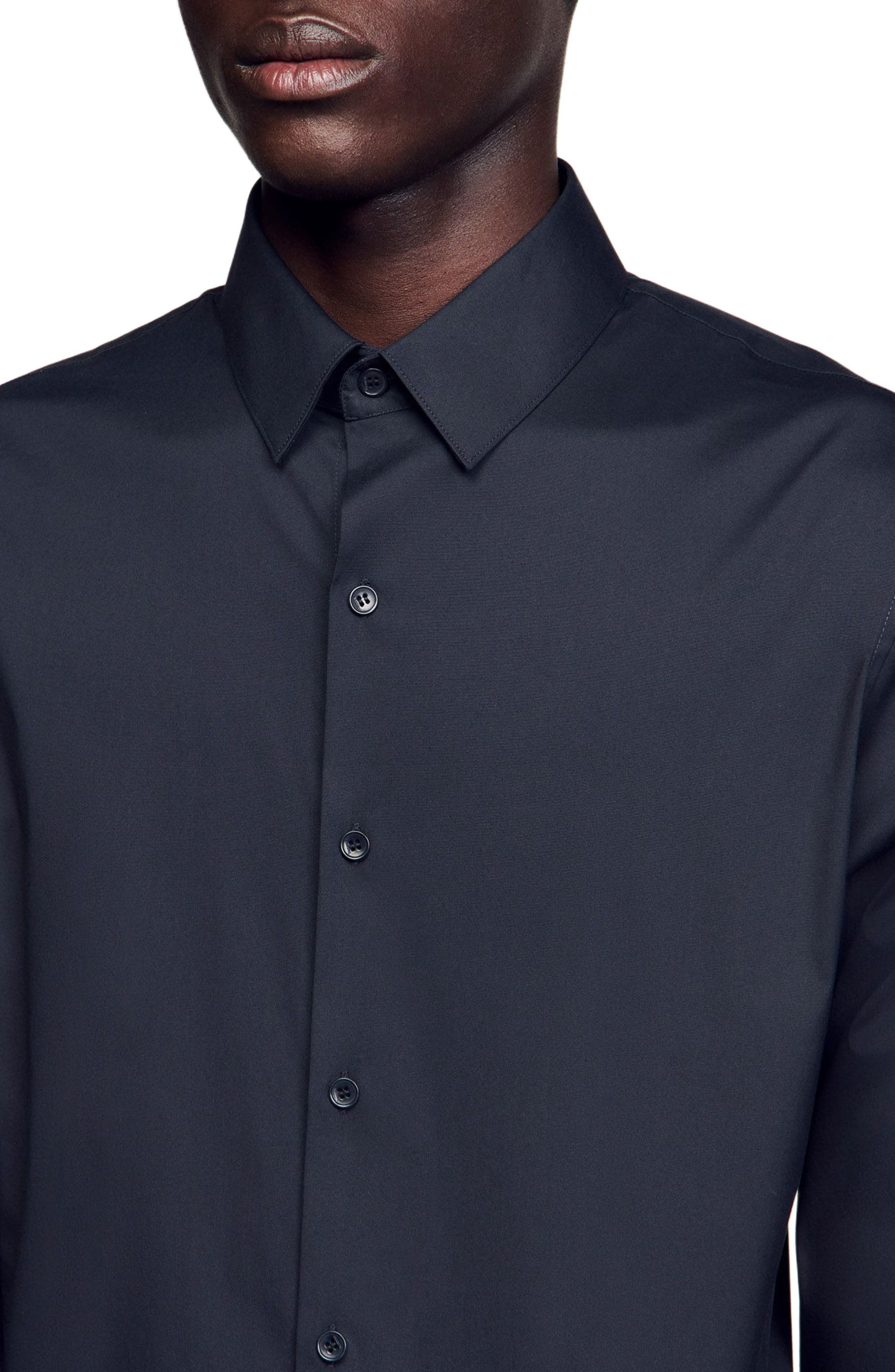 SANDRO Fitted stretch cotton shirt in Navy Blue at Nordstrom - 3