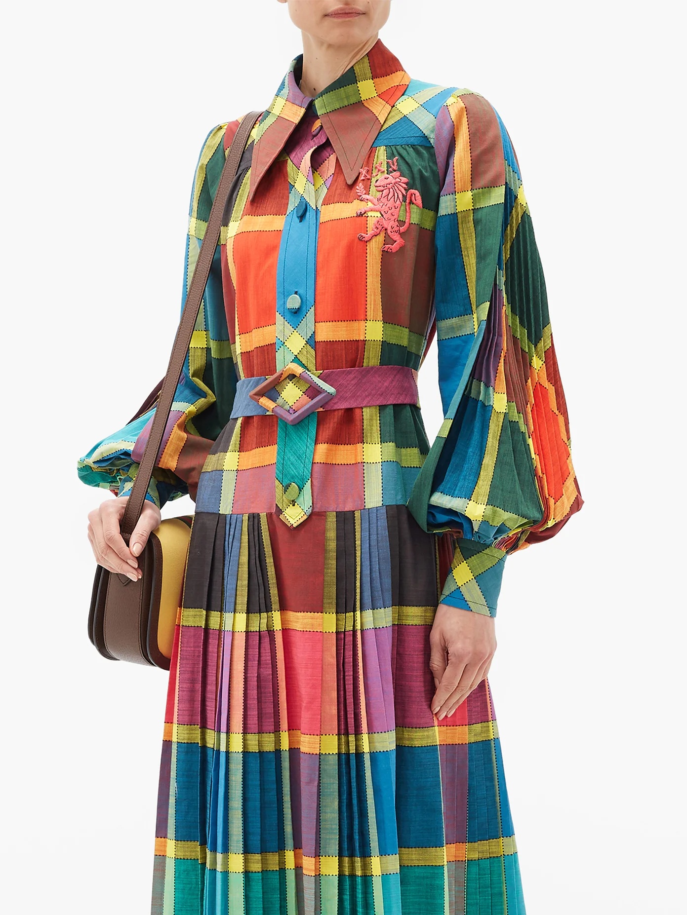 Madras-check pleated cotton fil-á-fil shirt dress - 6