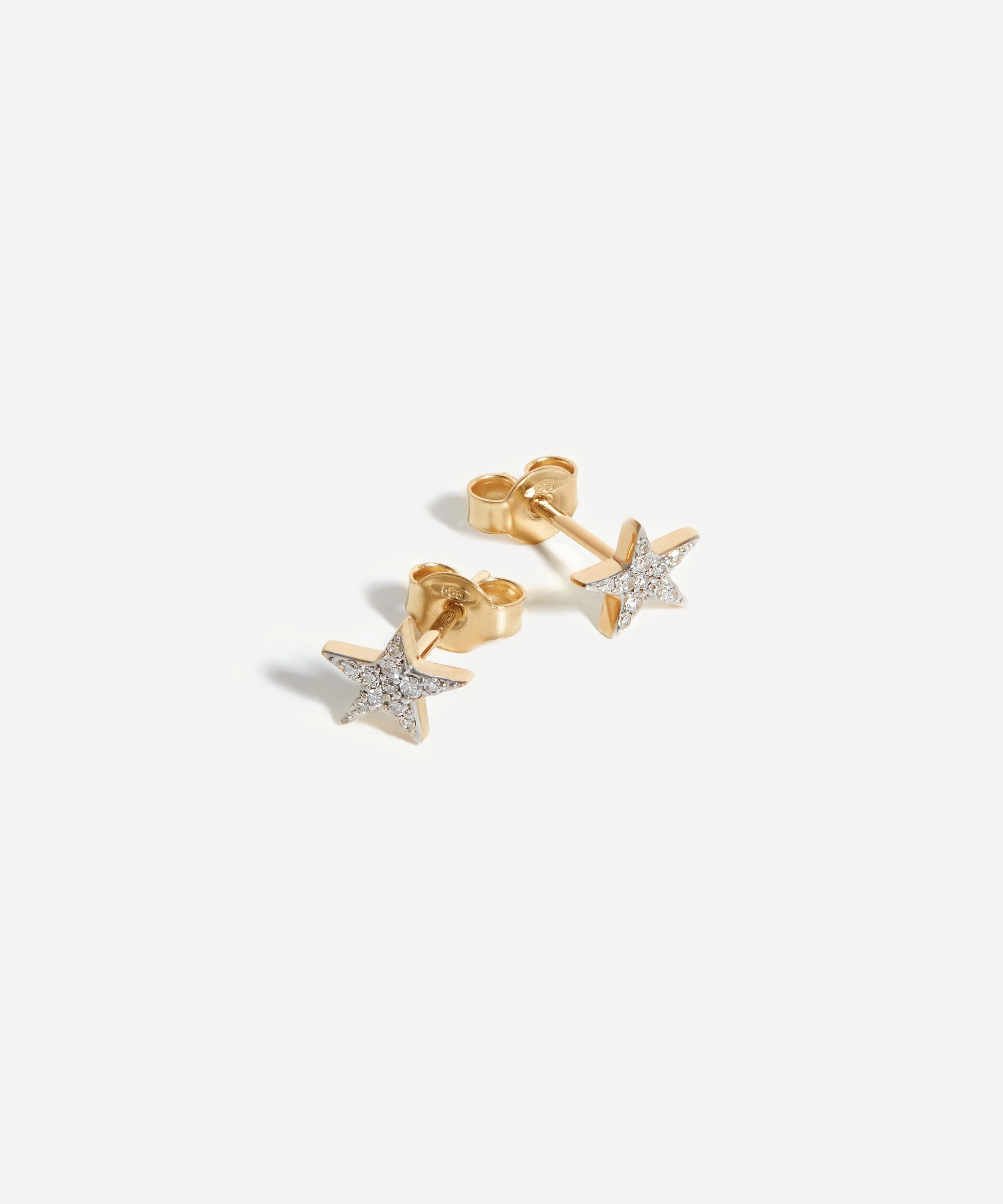14ct Gold Fine Diamond Small Star Stud Earrings - 1