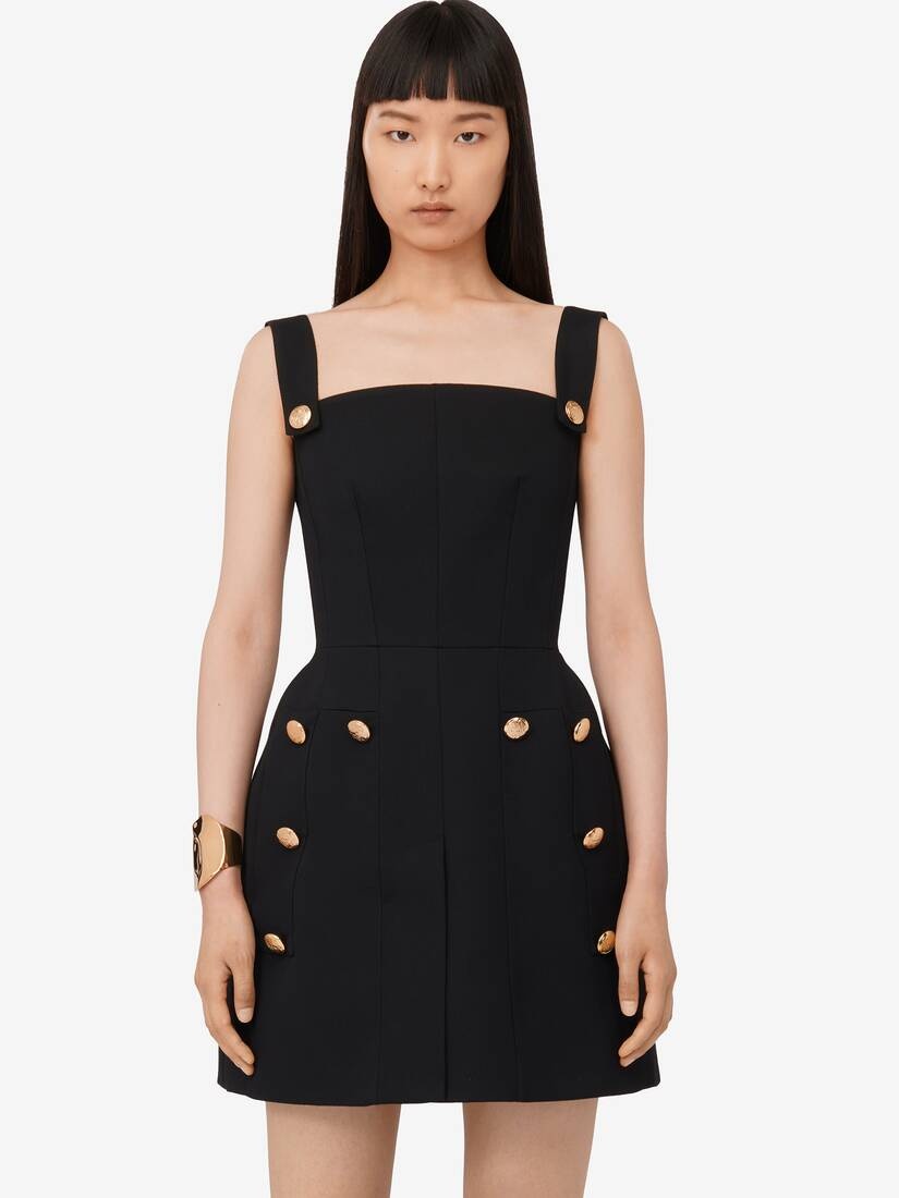 Women's Military Mini Dress in Black - 5