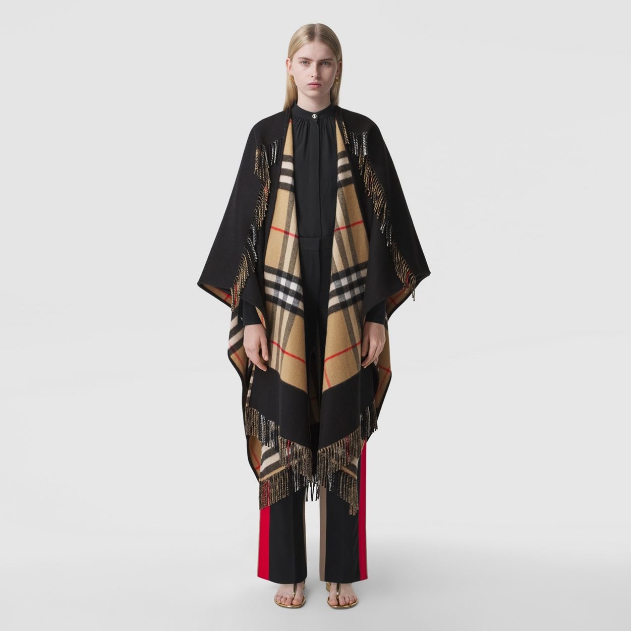 Reversible Check Wool Cashmere Cape - 2