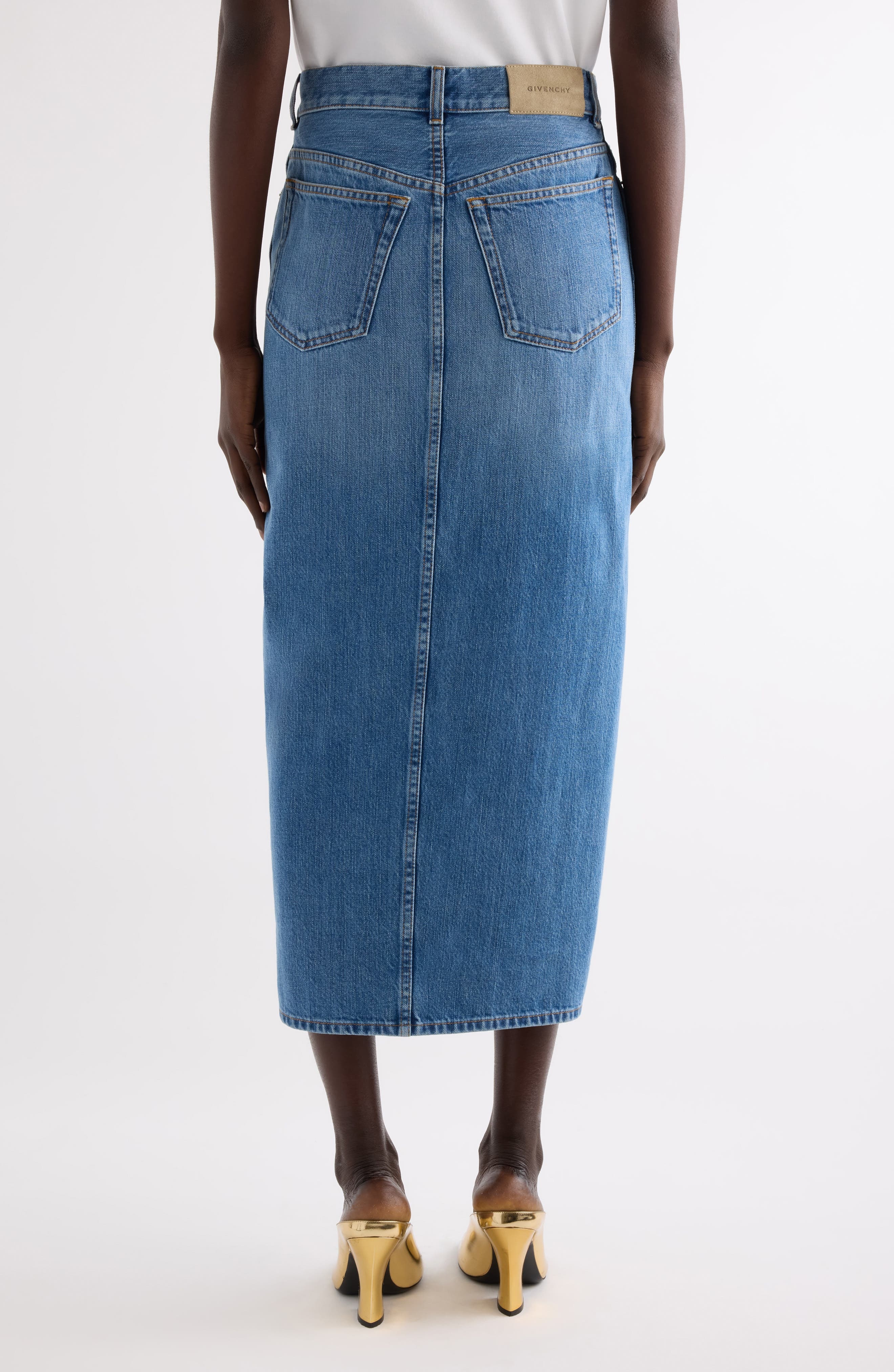 Givenchy Side Slit Long Denim Skirt in Medium Blue at Nordstrom - 3