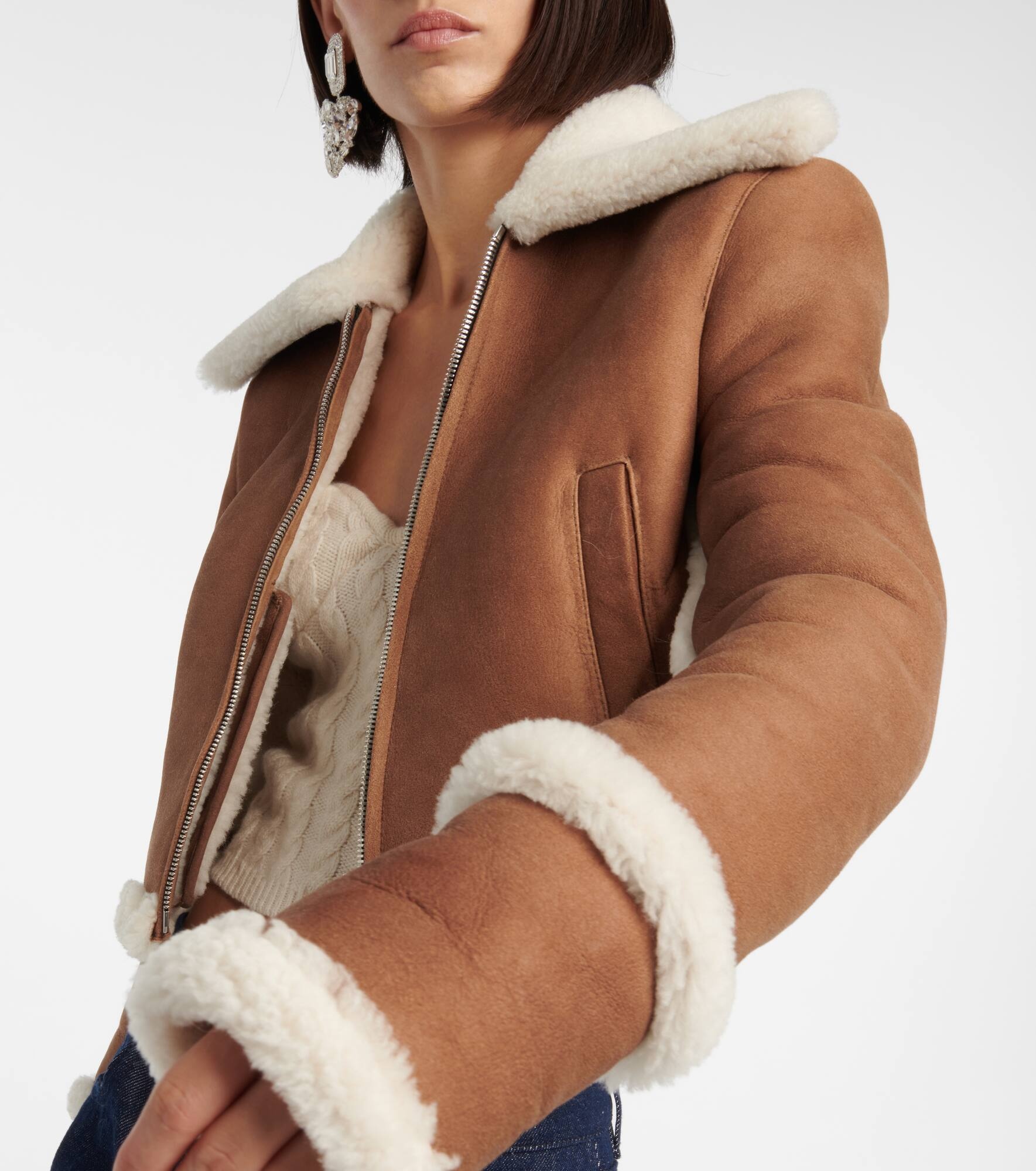 Shearling-lined suede jacket - 5