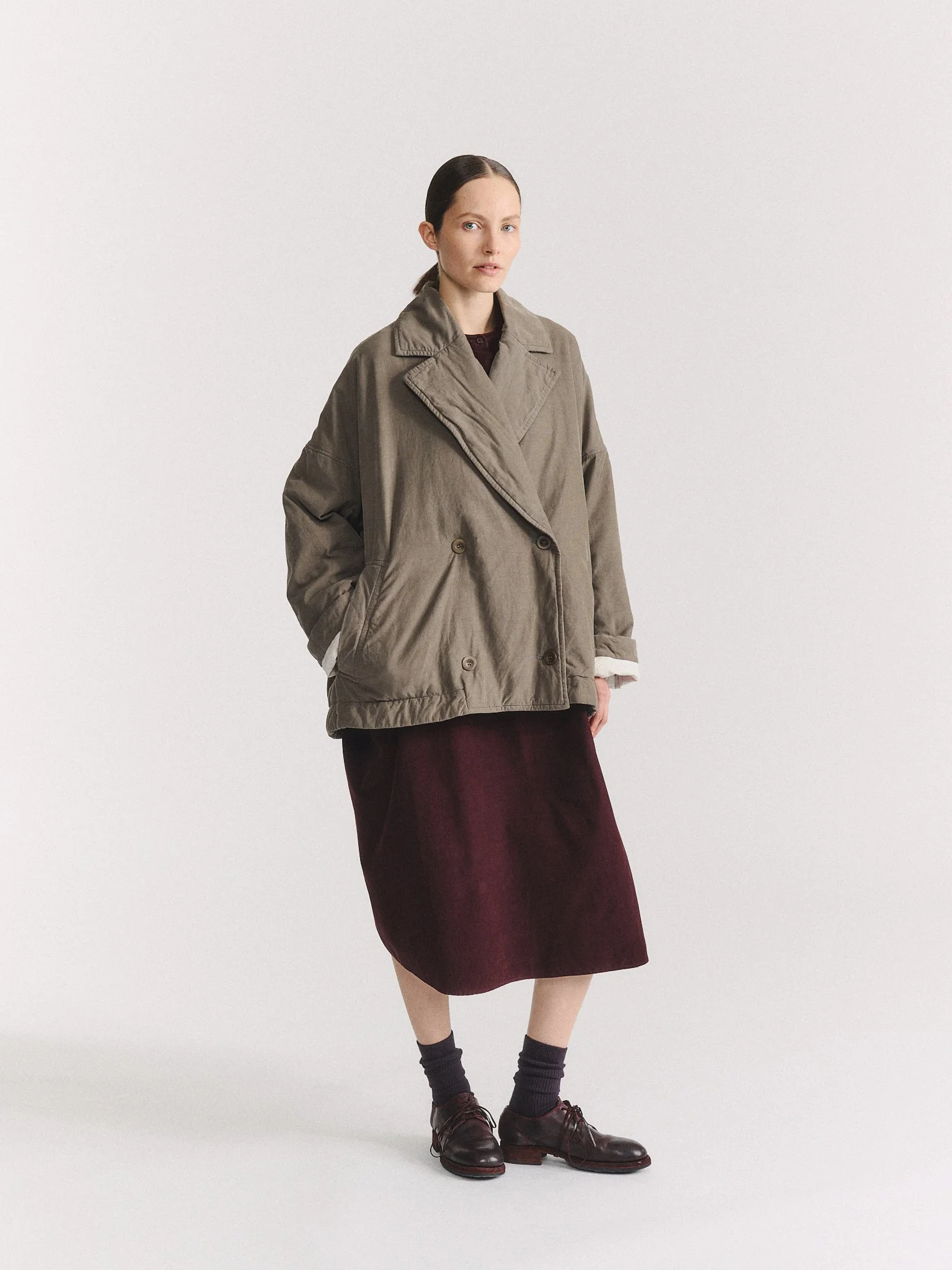 LUNA SHORT COAT - PIN CORD - LIGHT KHAKI - 1