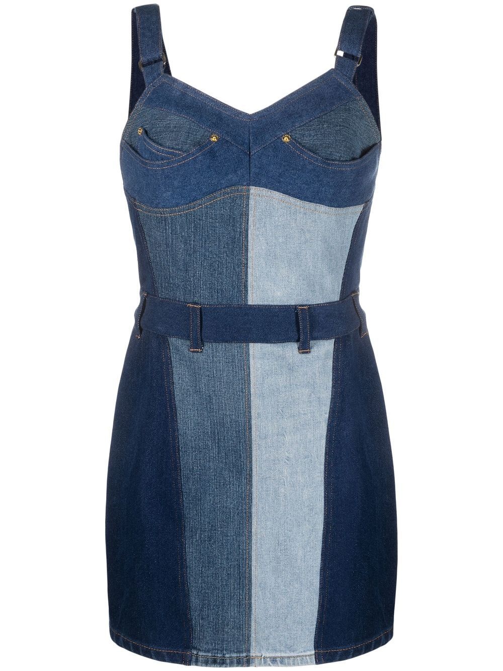 Regenerated patchwork denim minidress - 1