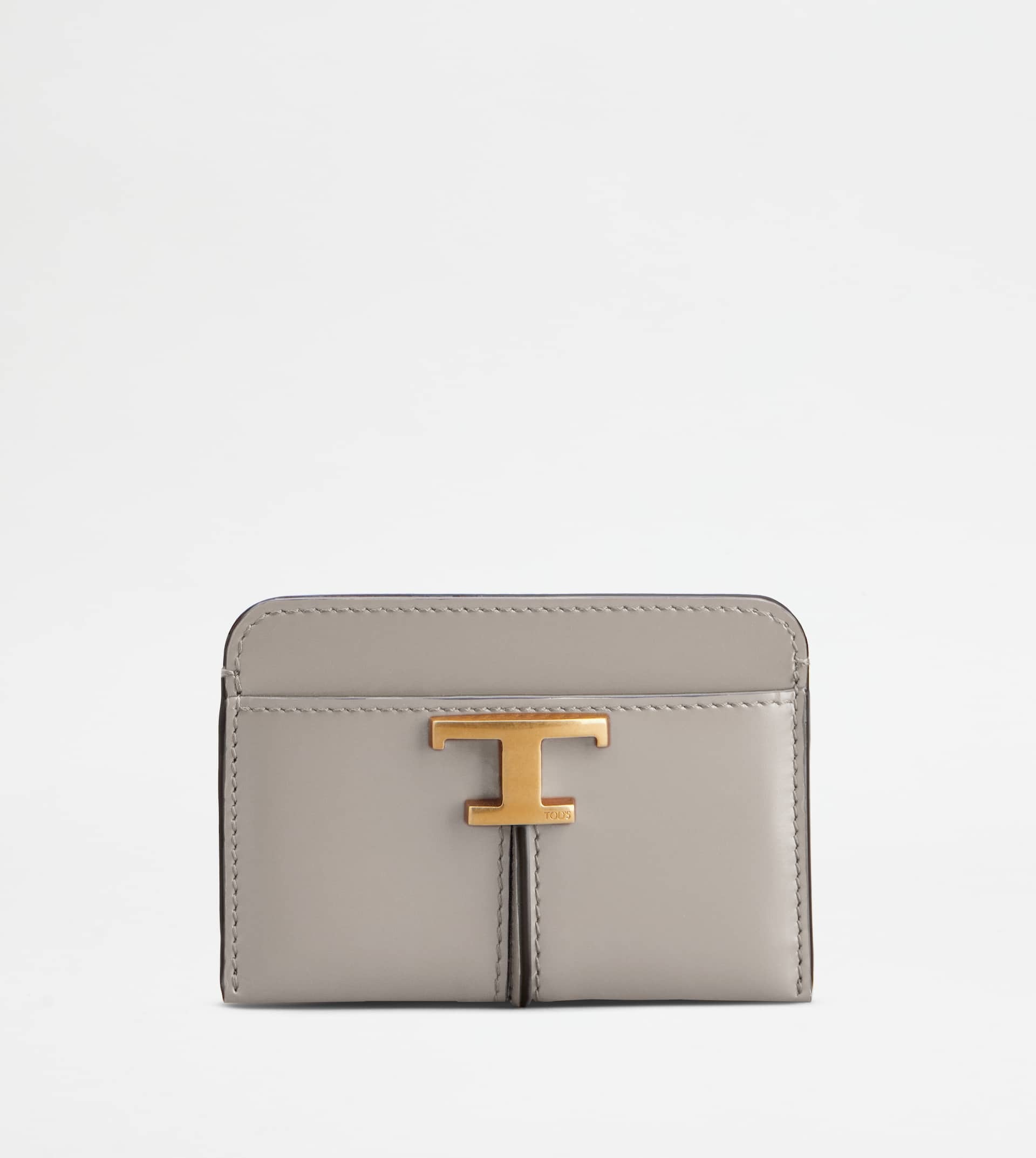 T TIMELESS CREDIT CARD HOLDER IN LEATHER - GREY - 1