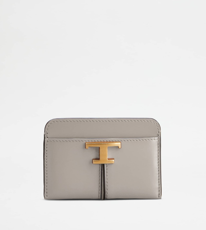 T TIMELESS CREDIT CARD HOLDER IN LEATHER - GREY 1