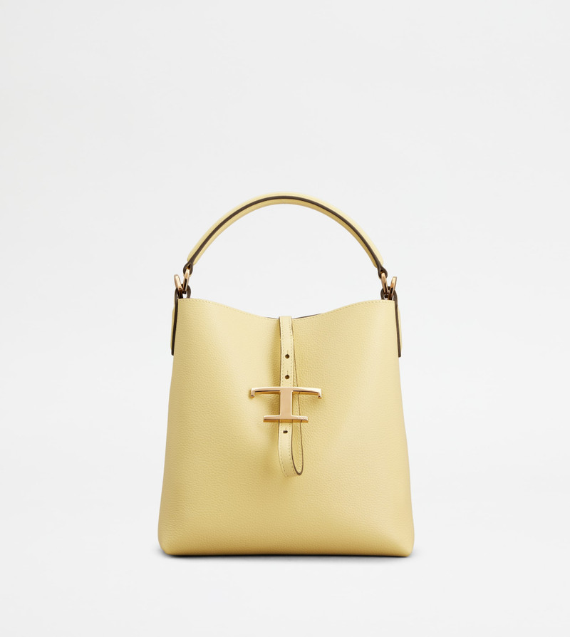 T TIMELESS BUCKET BAG IN LEATHER MINI - YELLOW 1