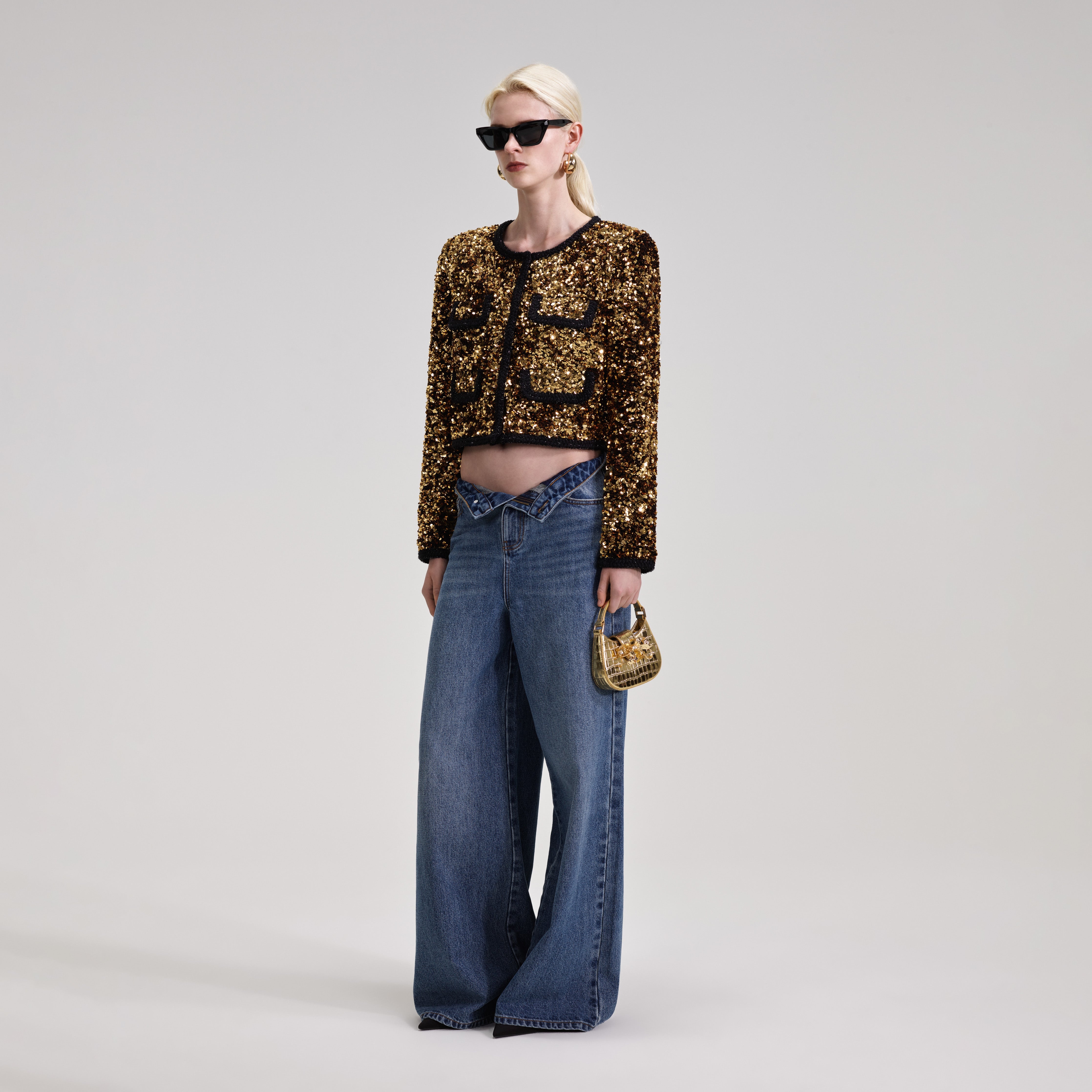 Gold Sequin Cropped Jacket - 2