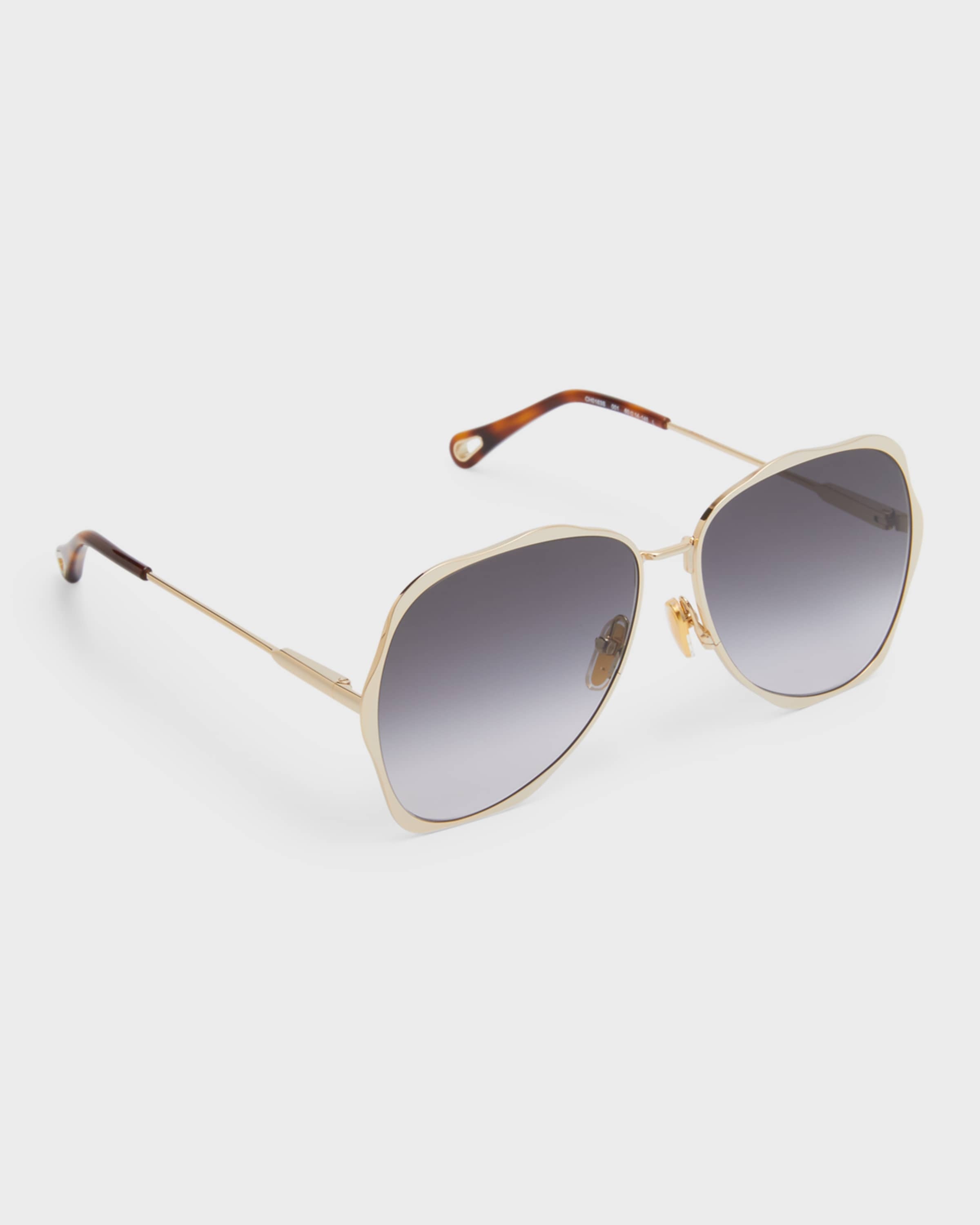 Golden Tortoiseshell Metal Aviator Sunglasses - 1